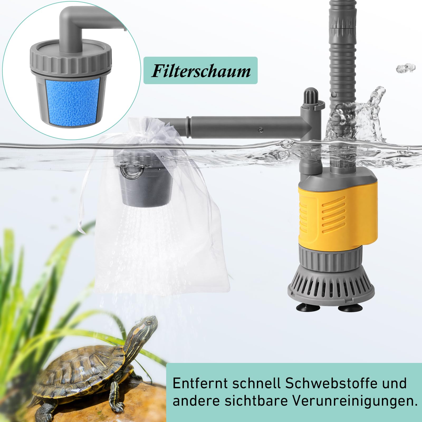 1200LPH Elektrischer Aquarium Kiesreiniger 8-in-1, 20W Multifunktioneller Aquarium Mulmsauger und Wasserwechsler, Starkes Saugkraft, Reiniger für Kies, Sand, Algen und Wasserzirkulation
