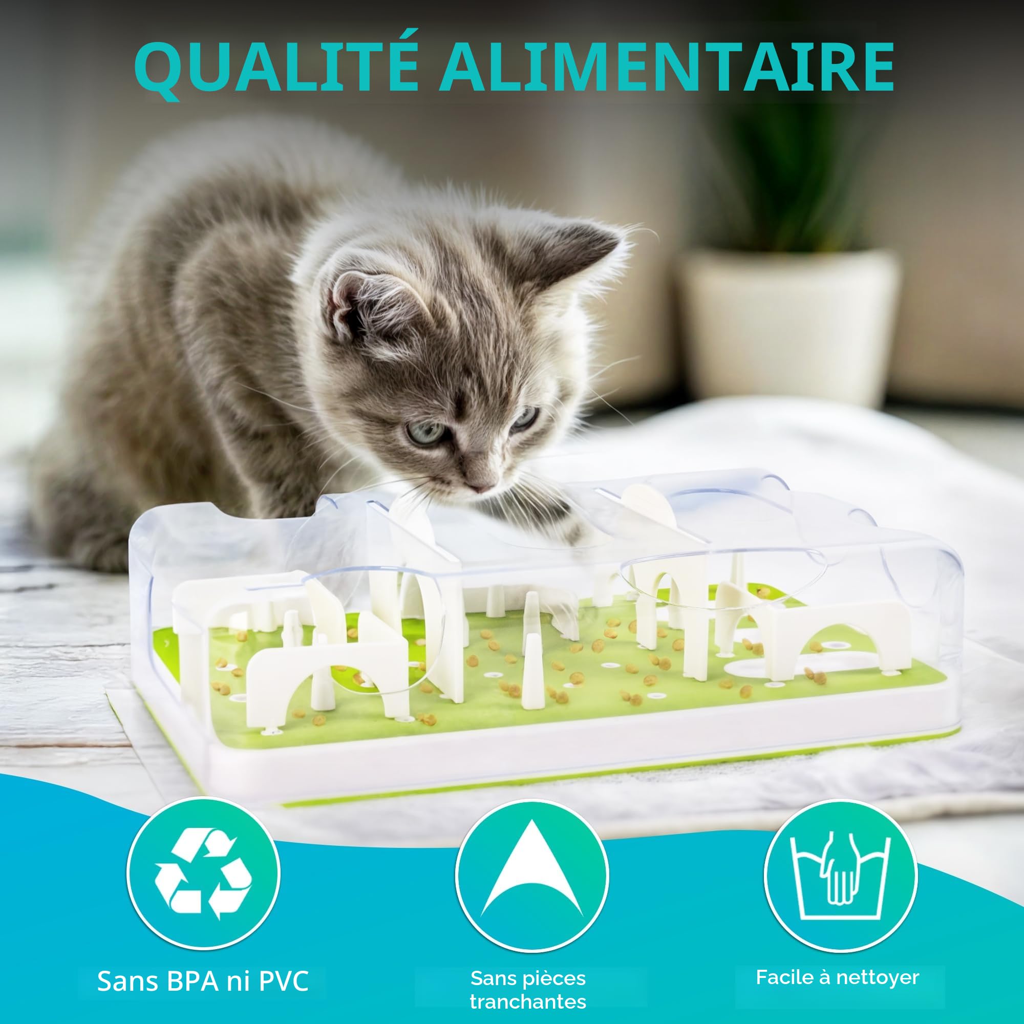 ALL FOR PAWS Mangeoire Interactive pour Chat, Puzzle de Friandises, Jeu de Friandises, Jouet de Stimulation Cérébrale de Chat, Jouets de Stimulation Lente pour Chats d'intérieur (Classique)