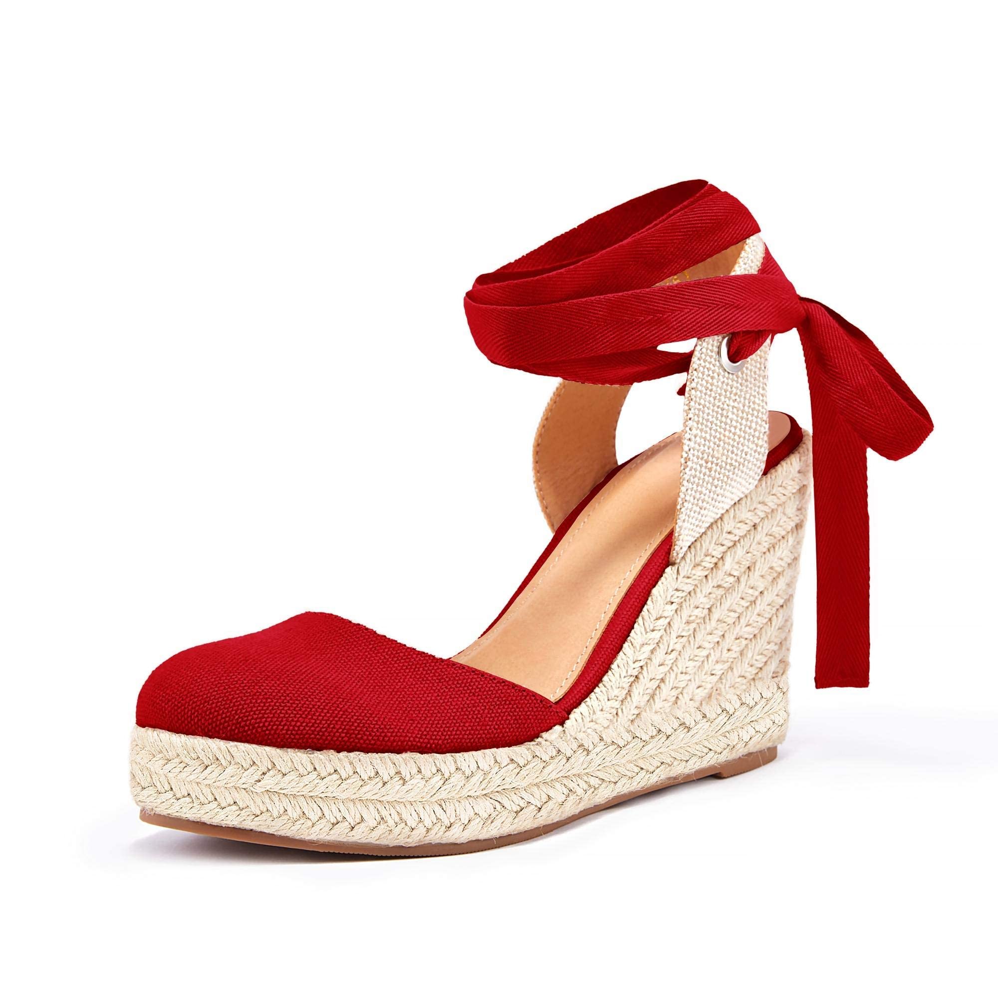 Womens Espadrille Wedge Sandals Closed Toe Lace Up Platform Ankle
