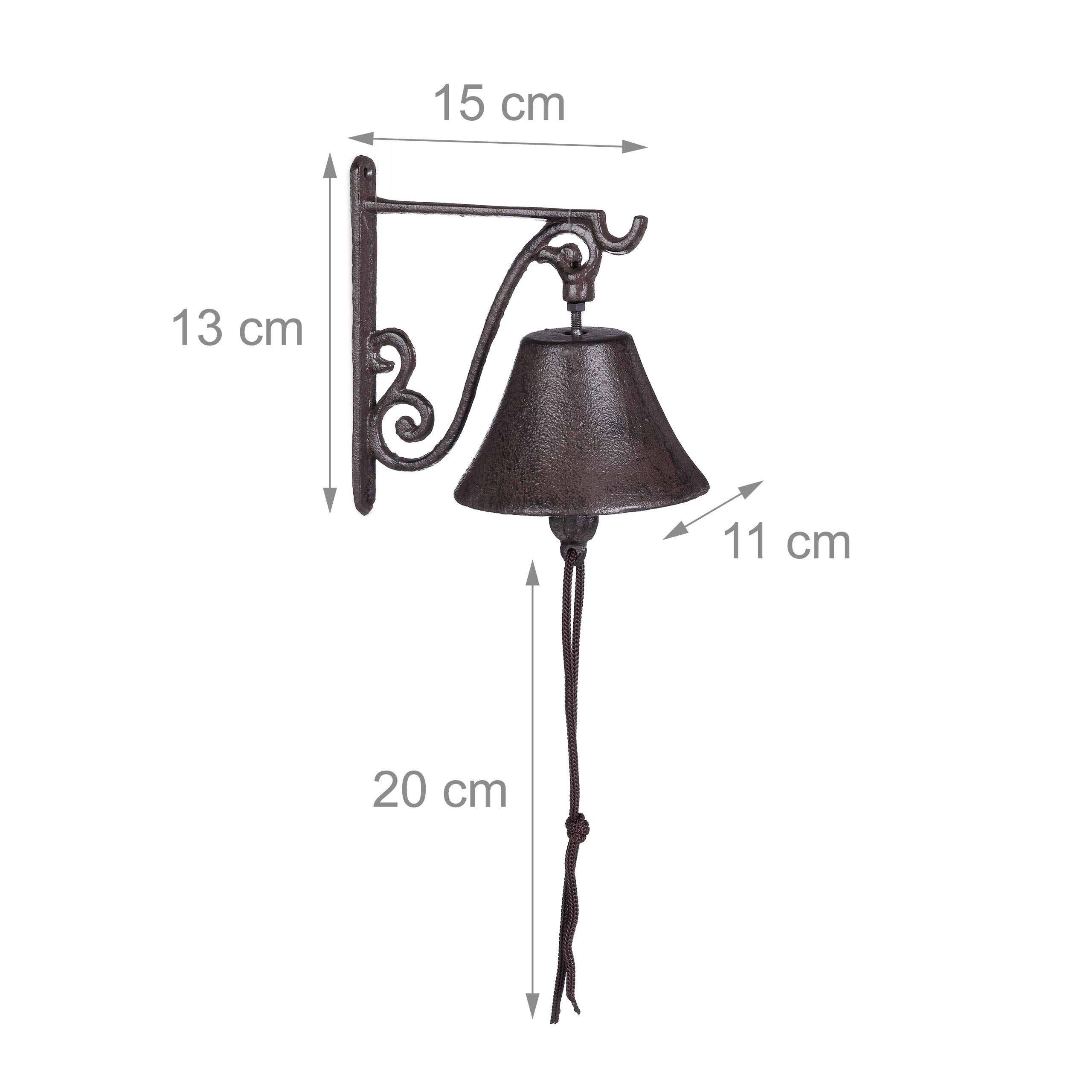 3x Campana per Porta in Ghisa Antica, Stile Rustico, a Parete da Ingresso, Deco da Giardino, Resistente, Marrone