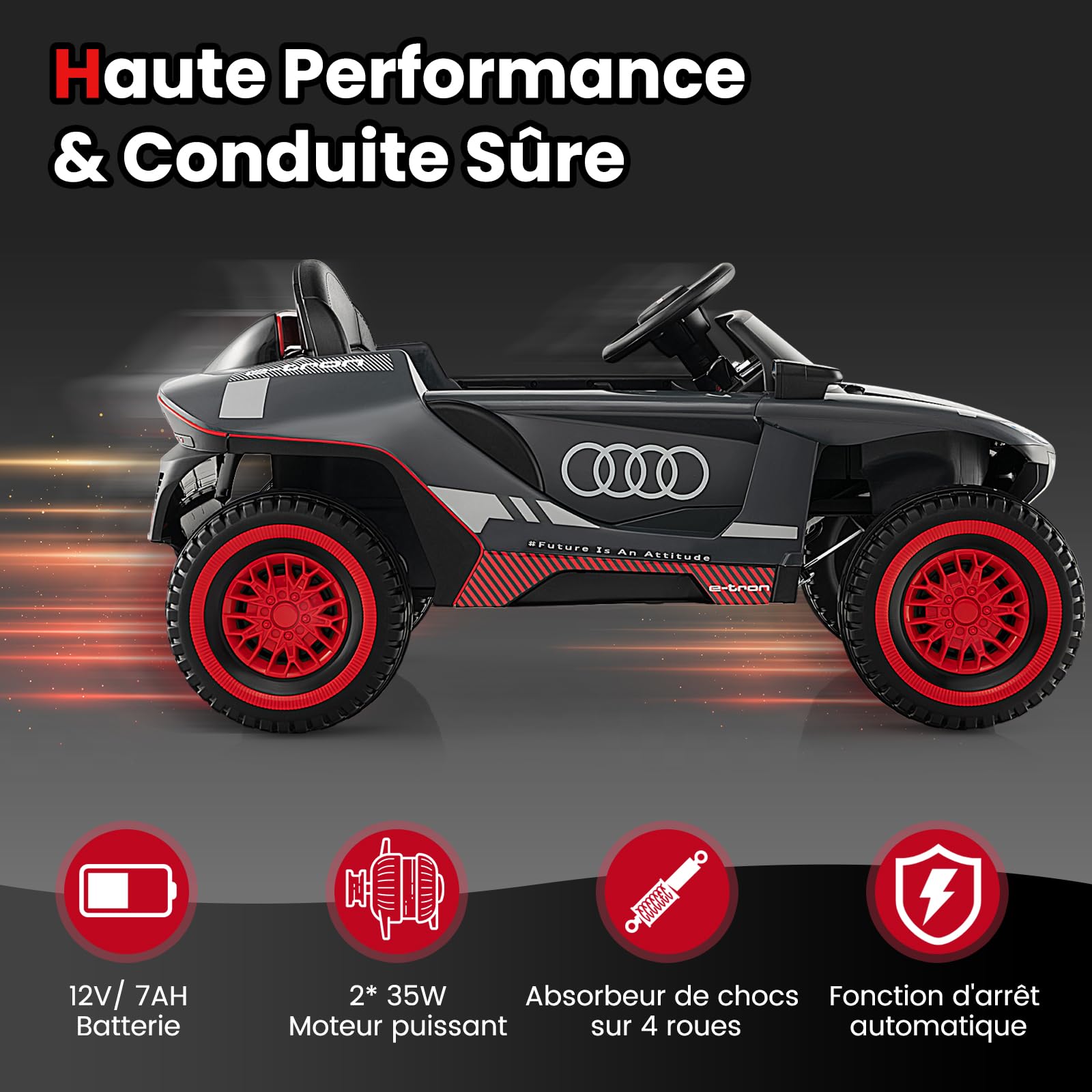 GOPLUS Voiture Electrique Enfants 12 V, Audi Quad 4x4 Electrique Enfants 1 Place avec Télécommande Parentale 2,4G, Musique Intégrée, Lumières LED, 3-6,5 km/h Charge 25KG pour Enfant 3 Ans+