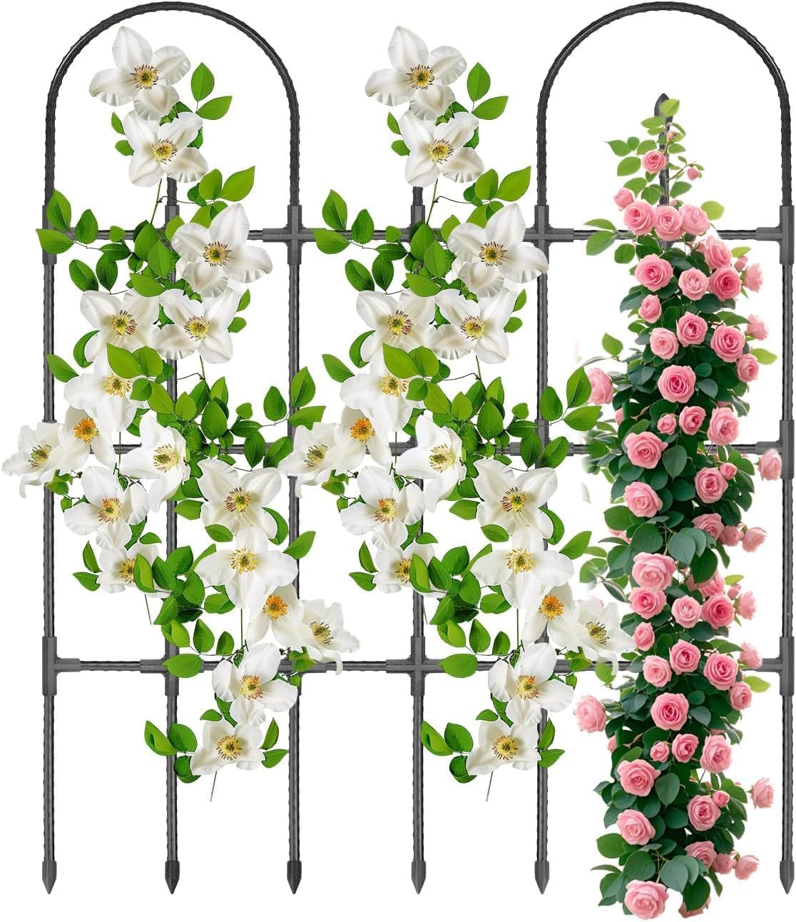 Trellis for Climbing Plants Outdoor,47.2″ H Garden Trellis,Rustproof Garden Arch Trellis Cucumber Tomato Support Structure for Raised Bed(Black)
