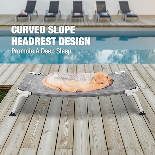Miniatura 2 de Veehoo Cama elevada curvada y refrescante para perros, marco blanco, cuna elevada para exteriores, cama para mascotas a prueba de mordidas con malla
