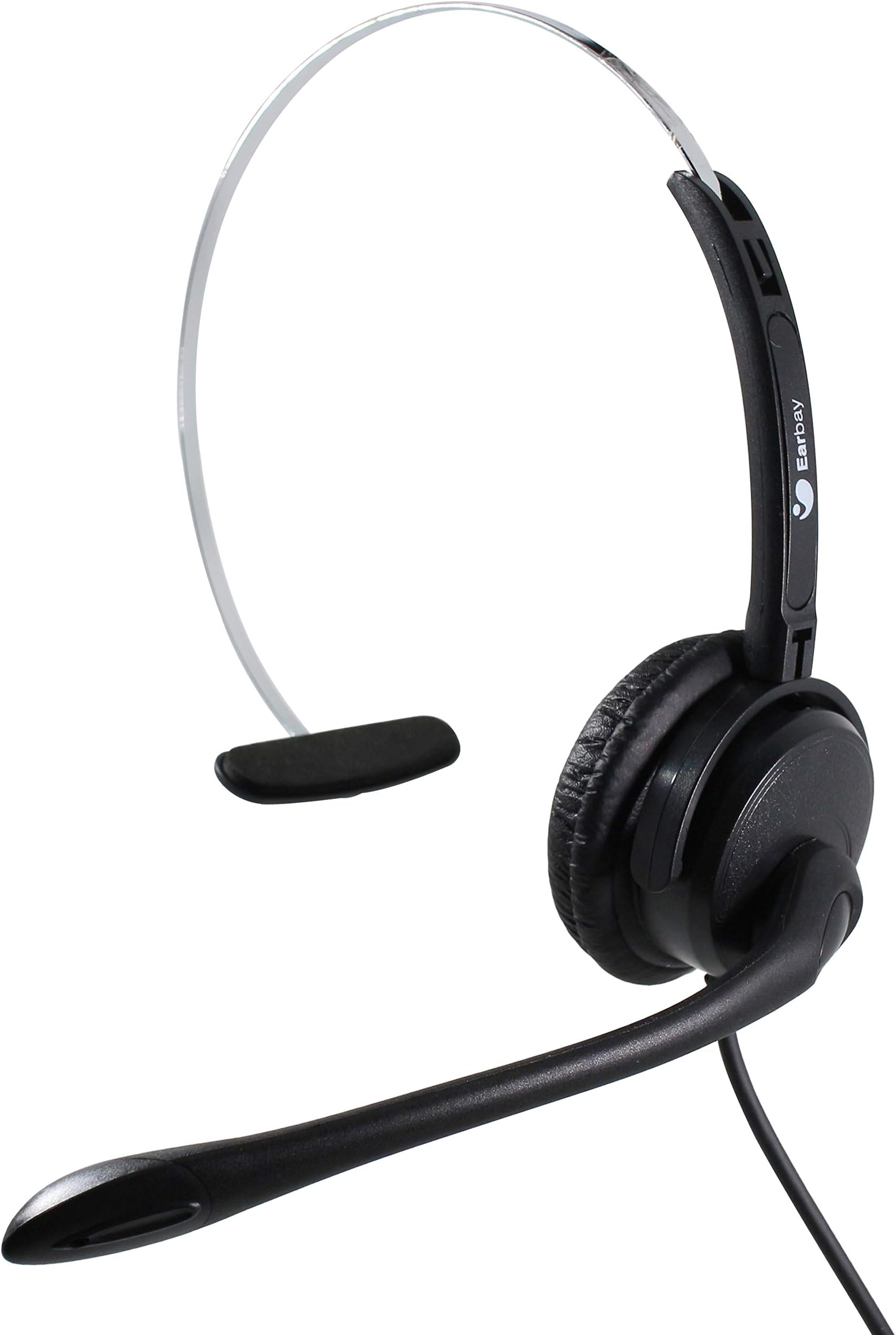 Earbay Call Center Noise Cancelling Headphone Monaural Telephone Headset with RJ Connector Desk Phone Headphones PC Headset