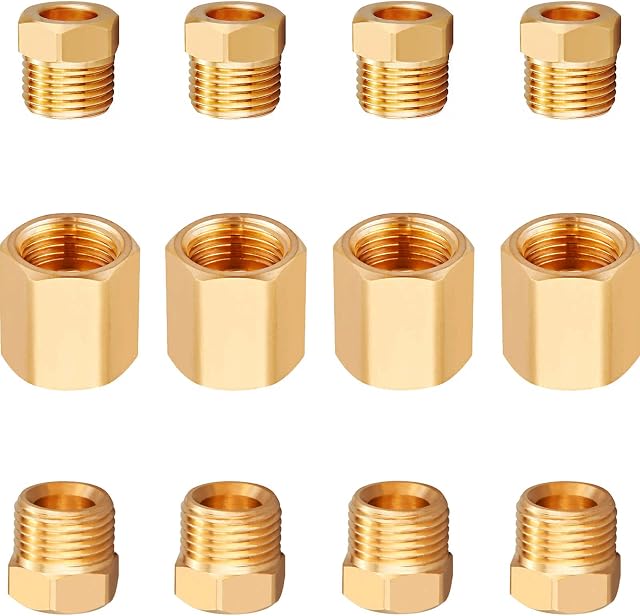 Minimprover 12 PCS Brass Inverted Flare Brake Line Assortment (4 Unions 8 Nuts) Fitting For 3/16" Tube (3/8"-24 Inverted Threads) Automotive Brake Line Systems
