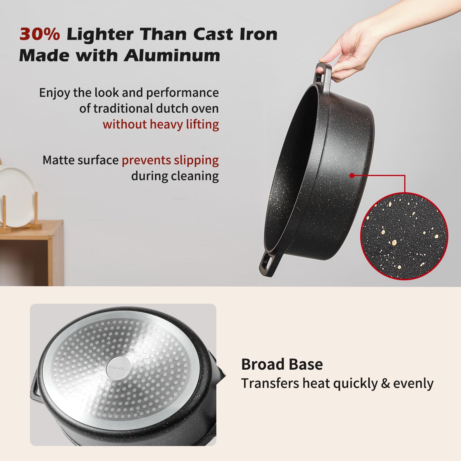 Garnek z owalnego żeliwa indukcyjnego żeliwny garnek z żeliwa 38 cm, odlew aluminiowy, powłoka nieprzywierająca o wyglądzie kamienia, z pokrywką wyjmowane podkładki silikonowe, czarny