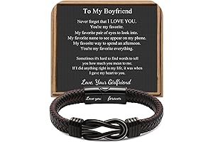 Personalized Infinity Bracelet - Brown Braided Leather Stainless Steel Couples Jewelry Gift...