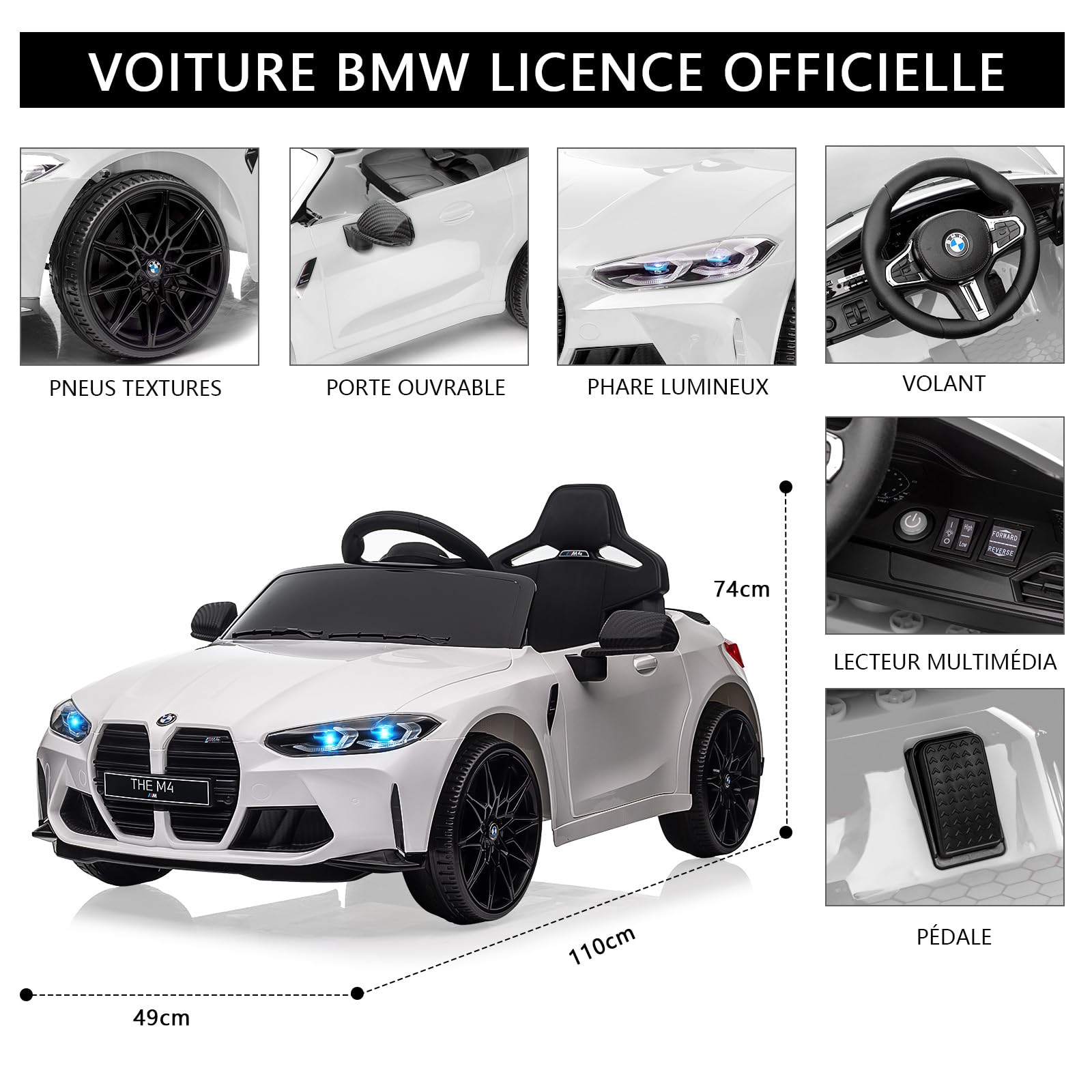 Garvee Auto Elettrica per Bambini BMW M4 con Licenza Ufficiale 12V,Bianco