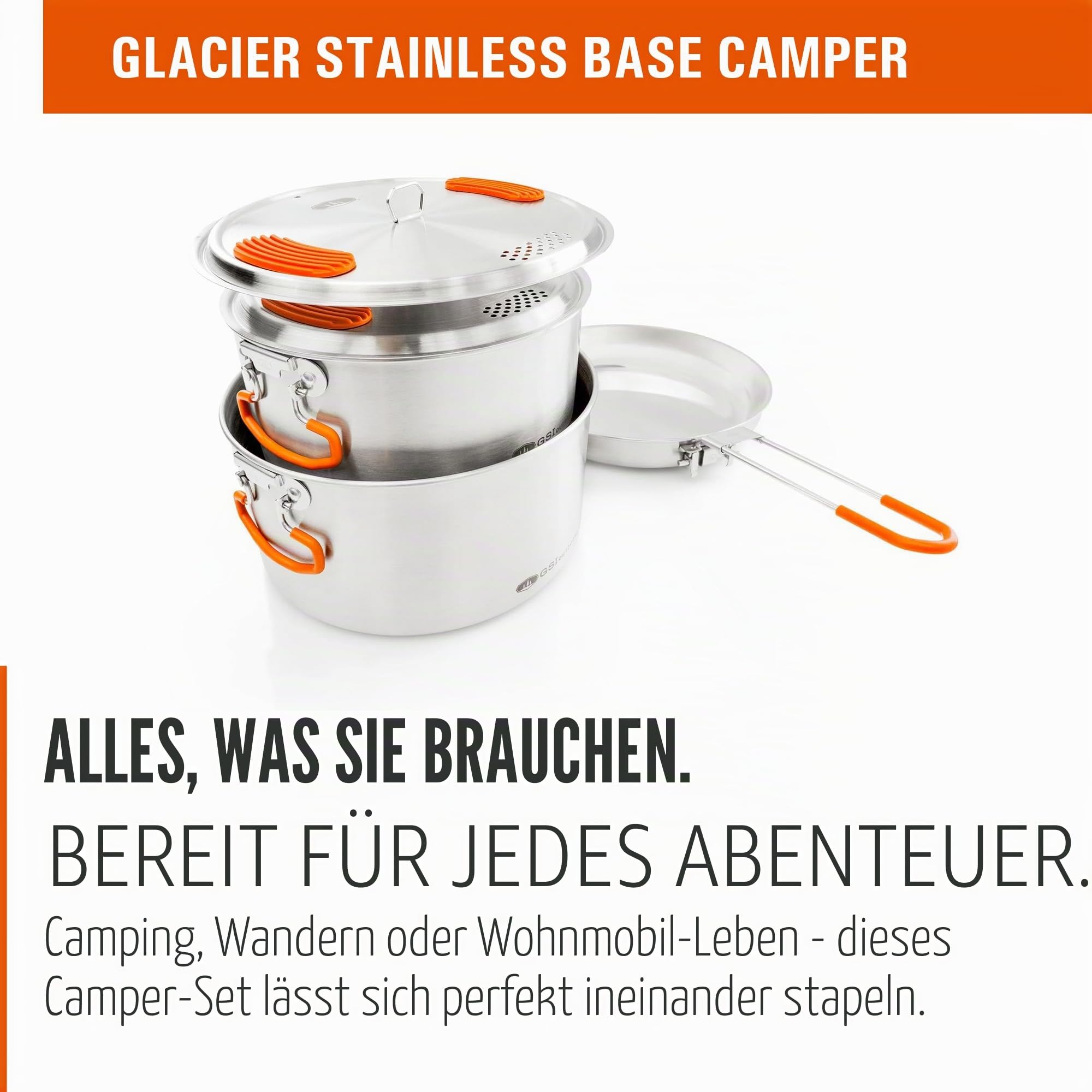 GSI Outdoors Stainless Steel Base Camper - 3 Pieces Cookset
