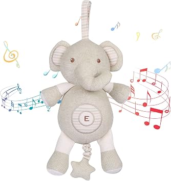 Newborn Baby Toys, Soft Cotton Stuffed Animal Toy with Lullaby Music for Boy & Girl Babies 0-3-4-6+ Months,Ideal Gift for Newborn Little Elephant
