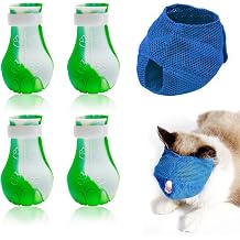 Cat Muzzle and Boots Cat Muzzle for Grooming Cat Claw Covers with Adjustable Hood Breathable Anti Bite Air Muzzles Silicone Anti-Scratch Boots Paw Protector for Bathing