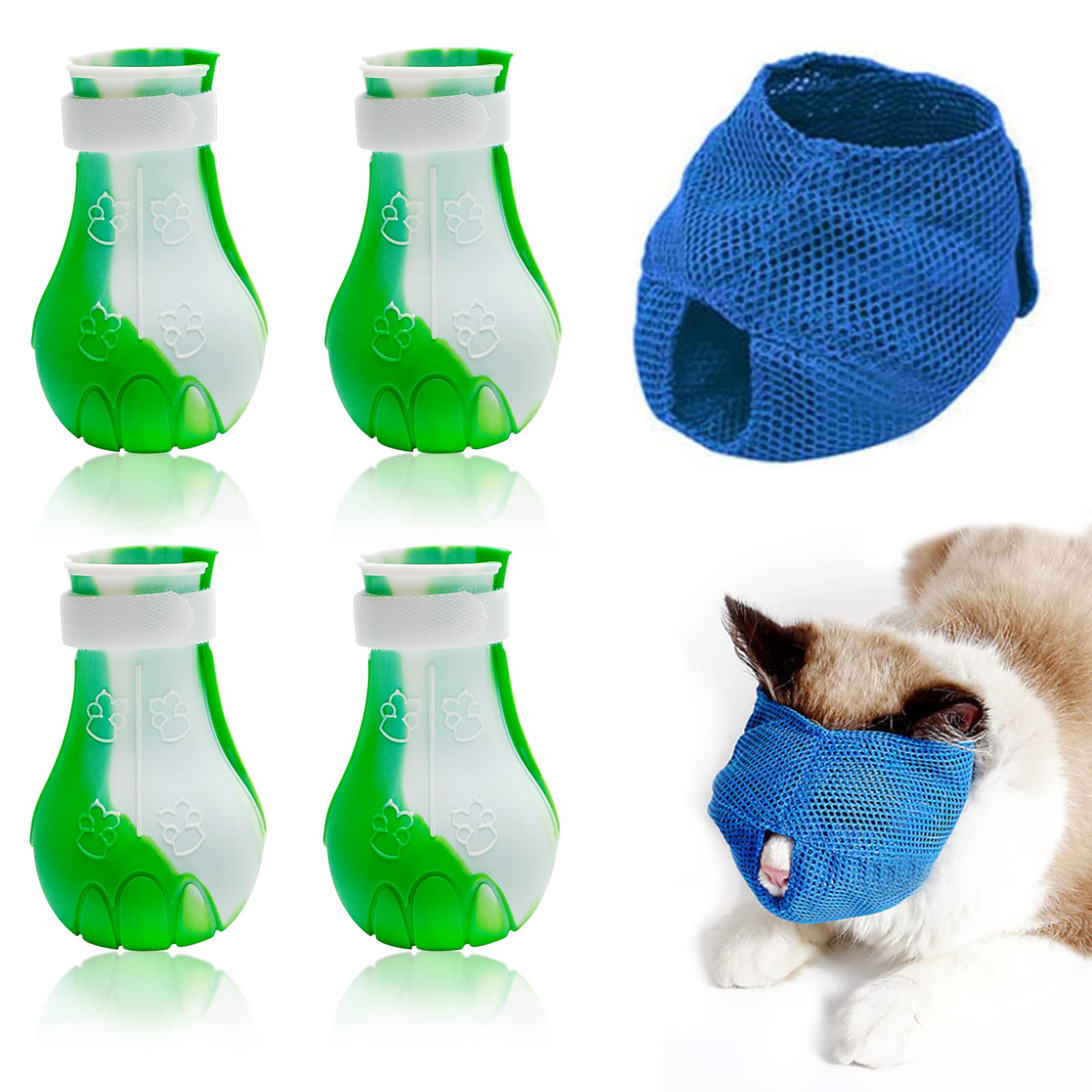 Cat Muzzle and Boots Cat Muzzle for Grooming Cat Claw Covers with Adjustable Hood Breathable Anti Bite Air Muzzles Silicone Anti-Scratch Boots Paw Protector for Bathing (B0BX8PZPYF) Amazon Price History, Amazon Price Tracker