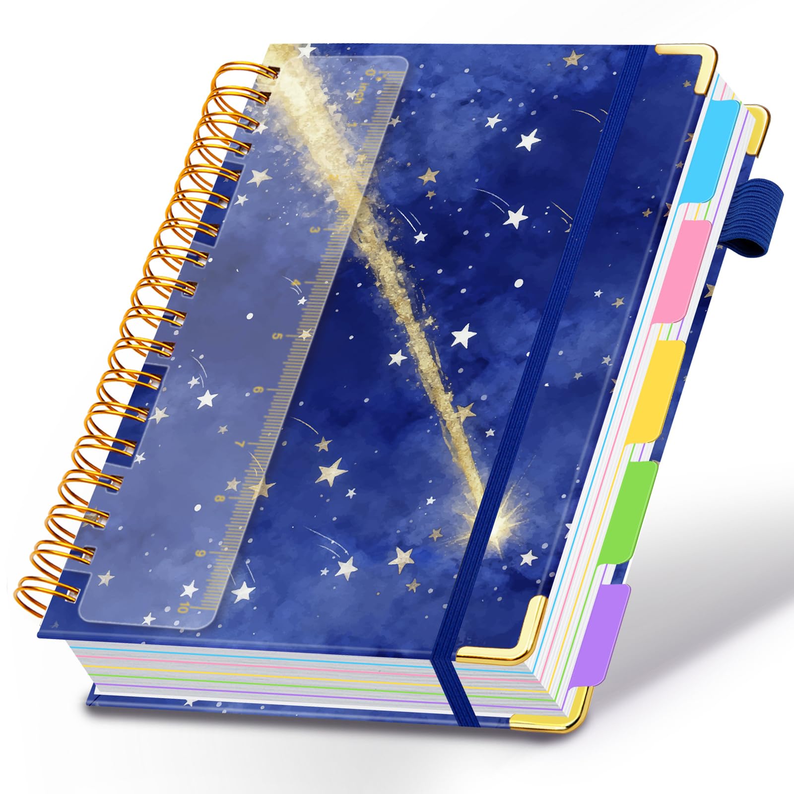 Carnet à spirale pour le travail, 300 pages, 5 sujets, ligné avec intercalaires et onglets, carnet A4 pour femmes, étudiants, prise de notes et organisateur (météorite étoilée)