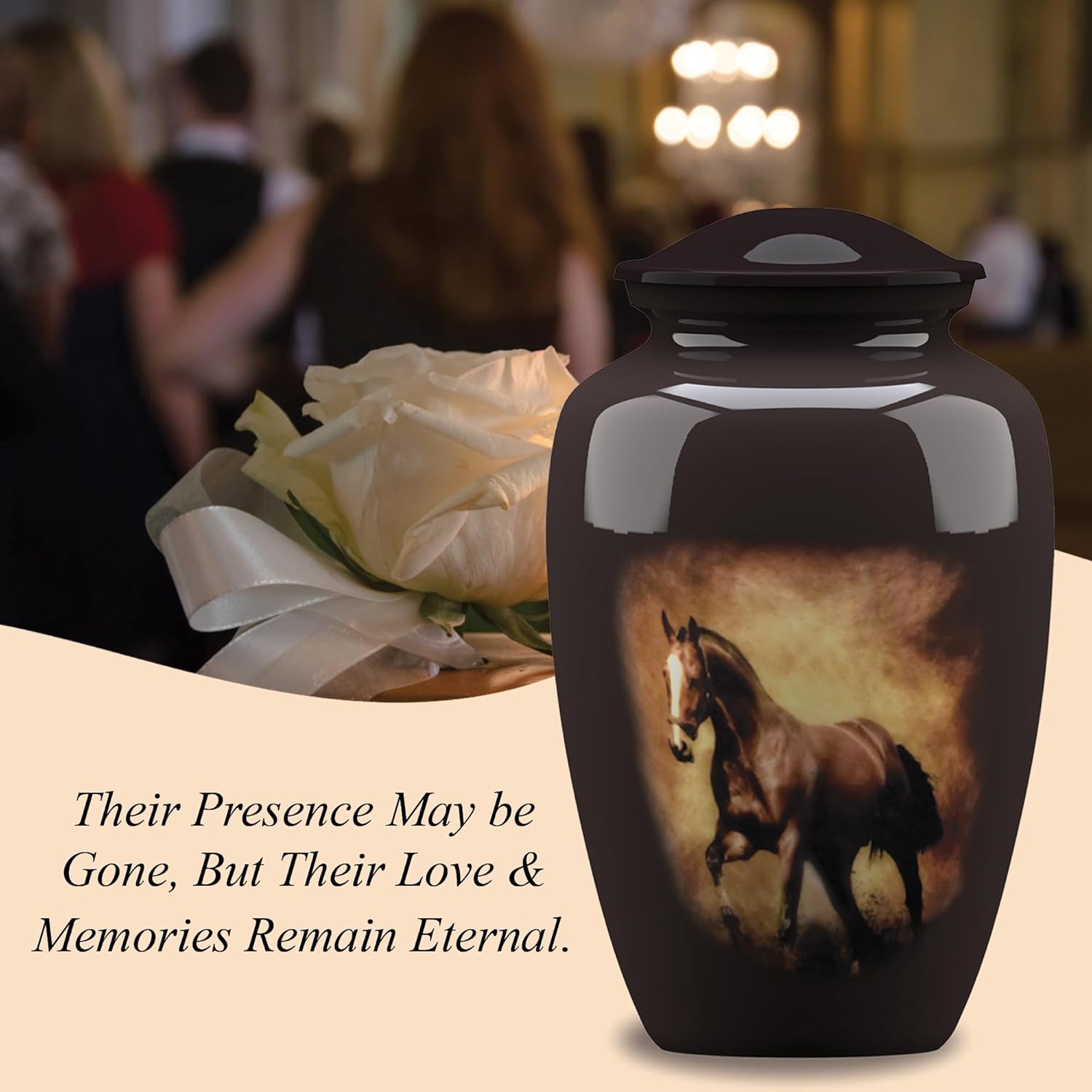 Forever URNS - Large Urn for Ashes Adult Male & Female | Memorial Gifts, Ashes Keepsake l Aluminium Metal, Running Horse Theme | Velvet Protection Box | Memorial Box for Funeral, Brown - 200 cu in - Image 9