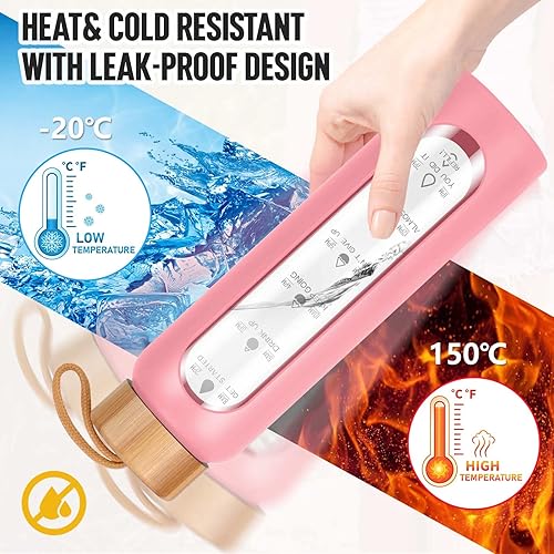 Miniatura 4 de Aqulea Botellas de agua de vidrio de 32 onzas con funda de silicona, botellas de agua motivacionales de vidrio de boca ancha reutilizables sin BPA