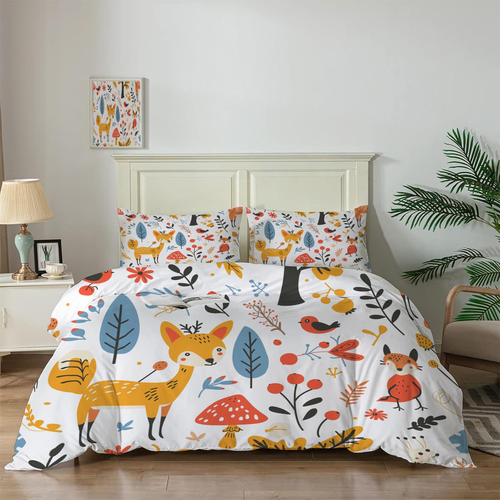 Housse de couette champignon renard 3D avec parure de lit animaux de dessin animé
