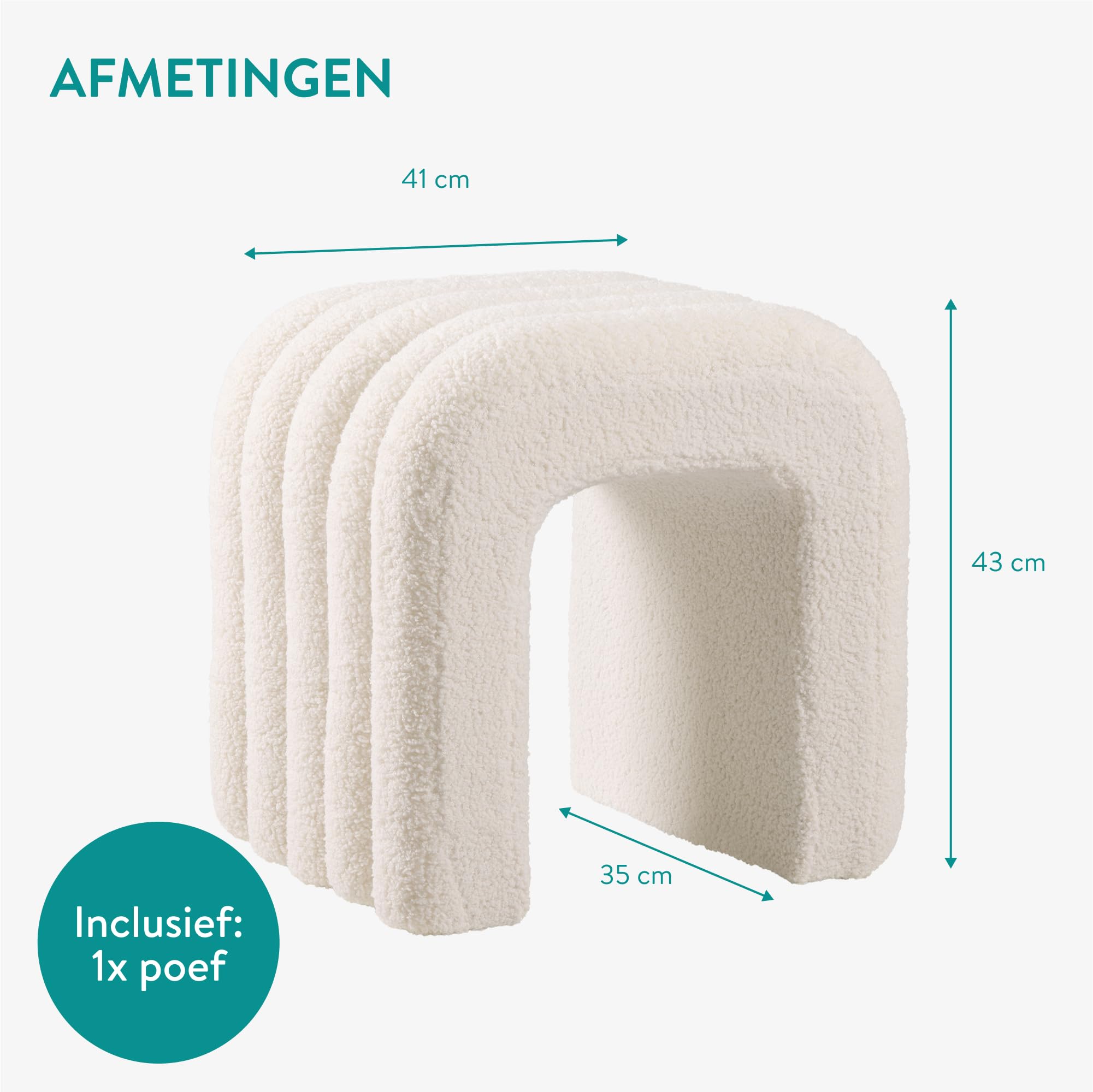 Navaris poef van bouclé stof - Gebruik als voetenbank zitplaats bijzettafel - Boogvormig design met golvend patroon - Modern - 41 x 35 x 43cm - Zwart