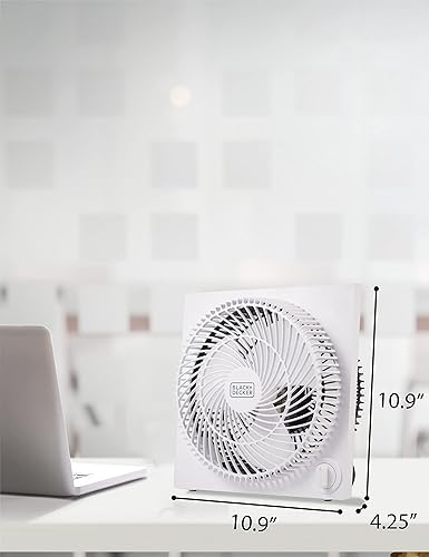 Vista 7 de BLACK+DECKER 9-Inch Frameless Box Fan, Freestanding Desk Fan with 3-Speed Settings, Portable Fan for Home Office or Garage, BFB09W, White Blanco