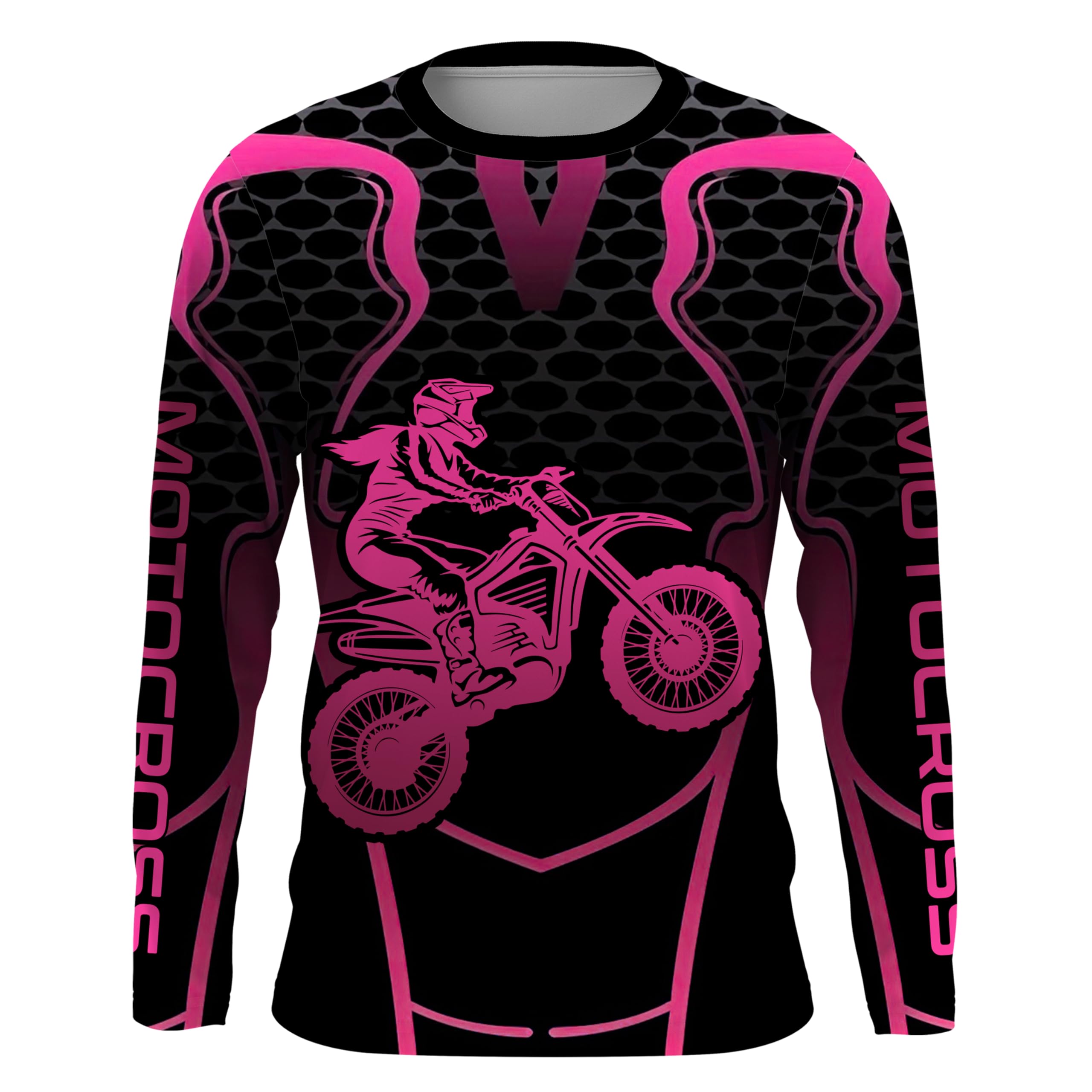 Pink Motocross Jersey Women Girl UPF30+ Youth Dirt Bike Racing Shirt Biker Girl Motorcycle Off-Road MX Jersey XM195 (Adult Jersey)