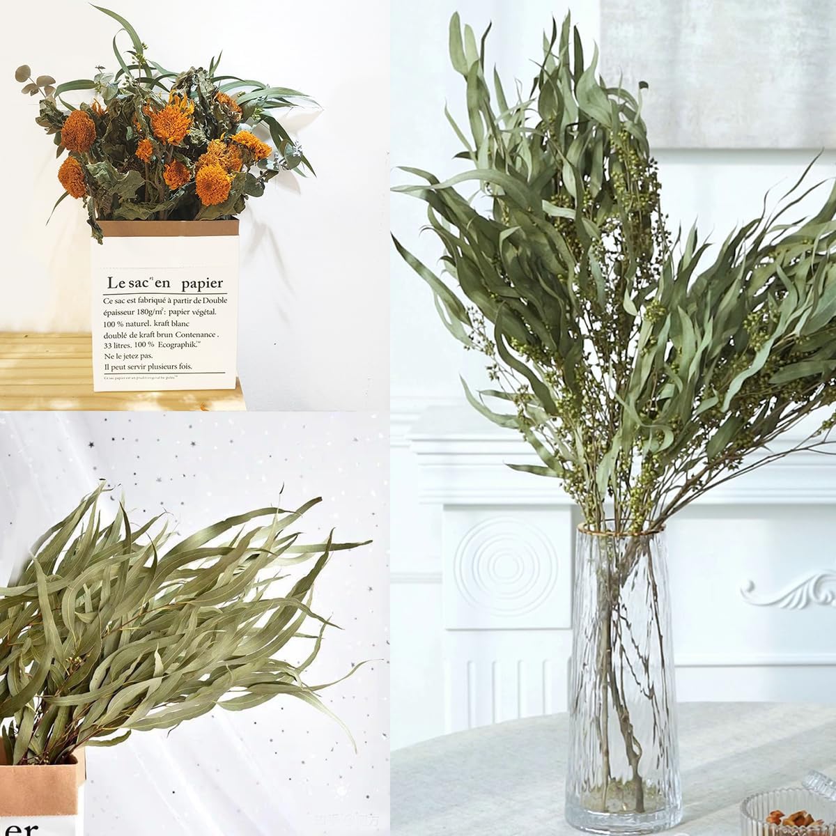 L'BREVOGA Natural Dried Green Foliage Bundle, Millet Leaf with Berries, Preserved Botanical Greenery for Fall Dcor, Wedding Bouquets, DIY Crafts