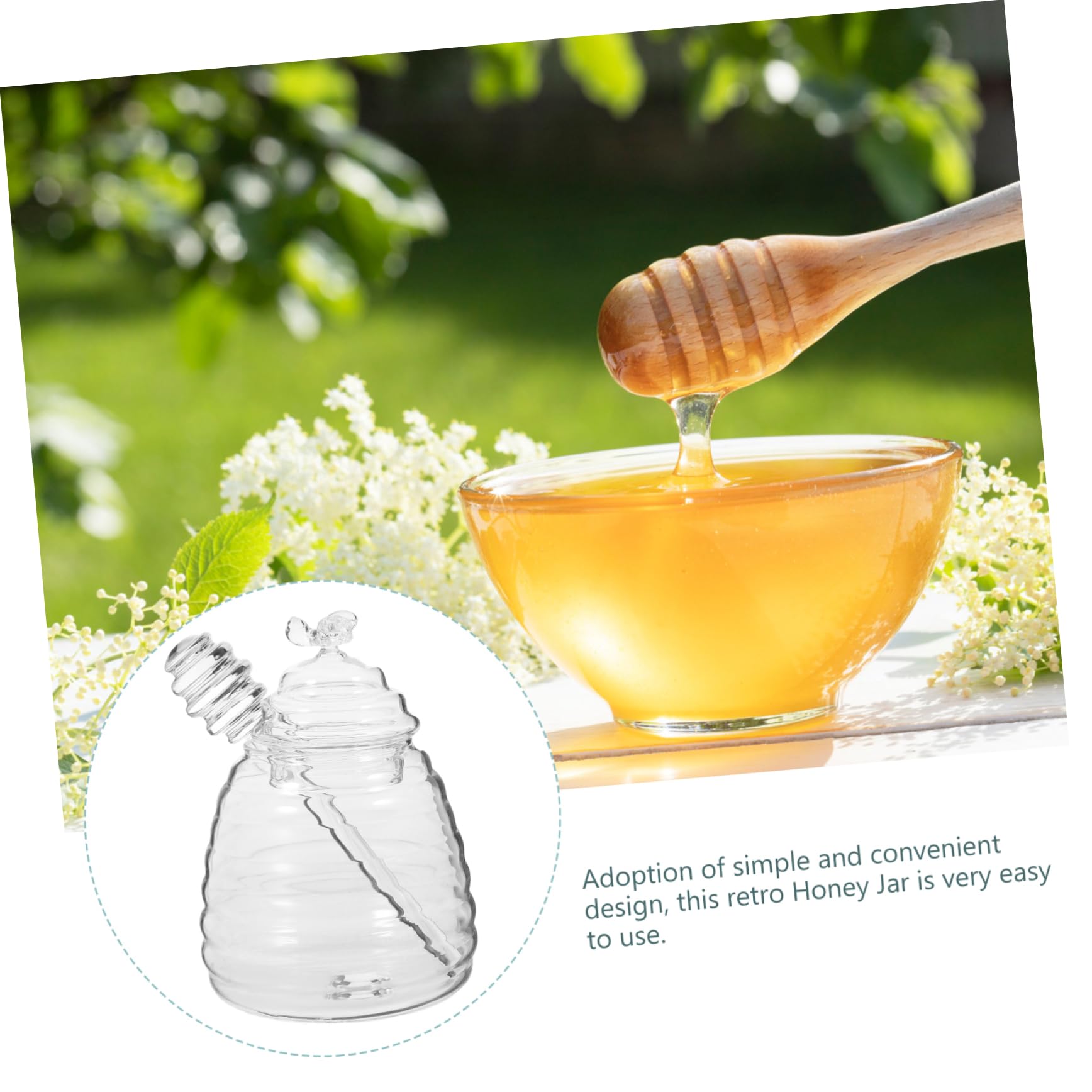 FUNOMOCYA 1 Set Honey Container Set Glass Honey Pot with Dipper and Lid for Storing and Seasonings for Home Kitchen Use