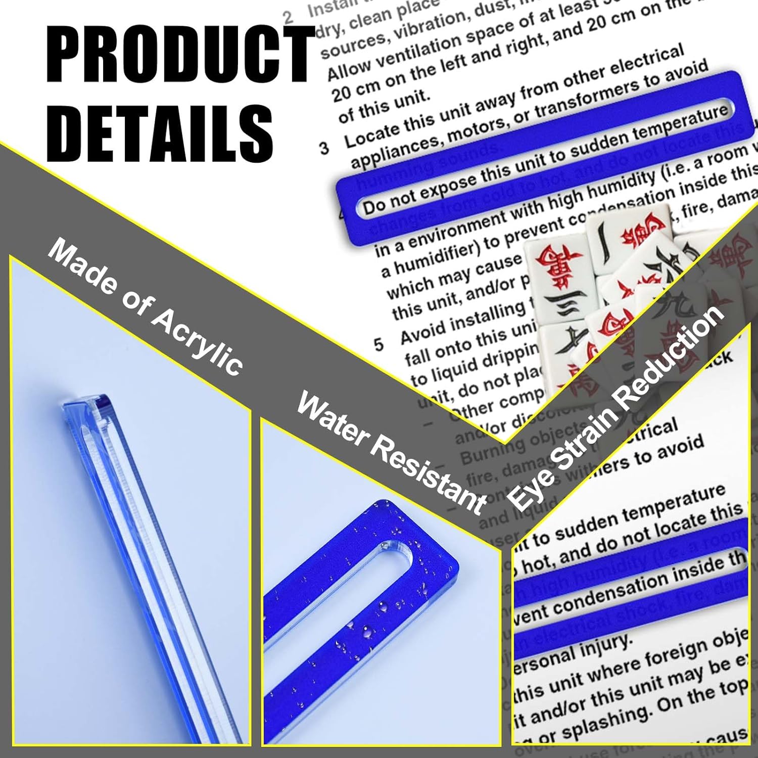 4Pcs Mahjong Line Finder, Mahjong Card Line Guide Bright Acrylic Mahjong Line Reader Tracker Ruler Marker Strips Mahjong Rules Helper Mahjong Accessories Mah Jongg Gifts for Beginner Players（Blue)