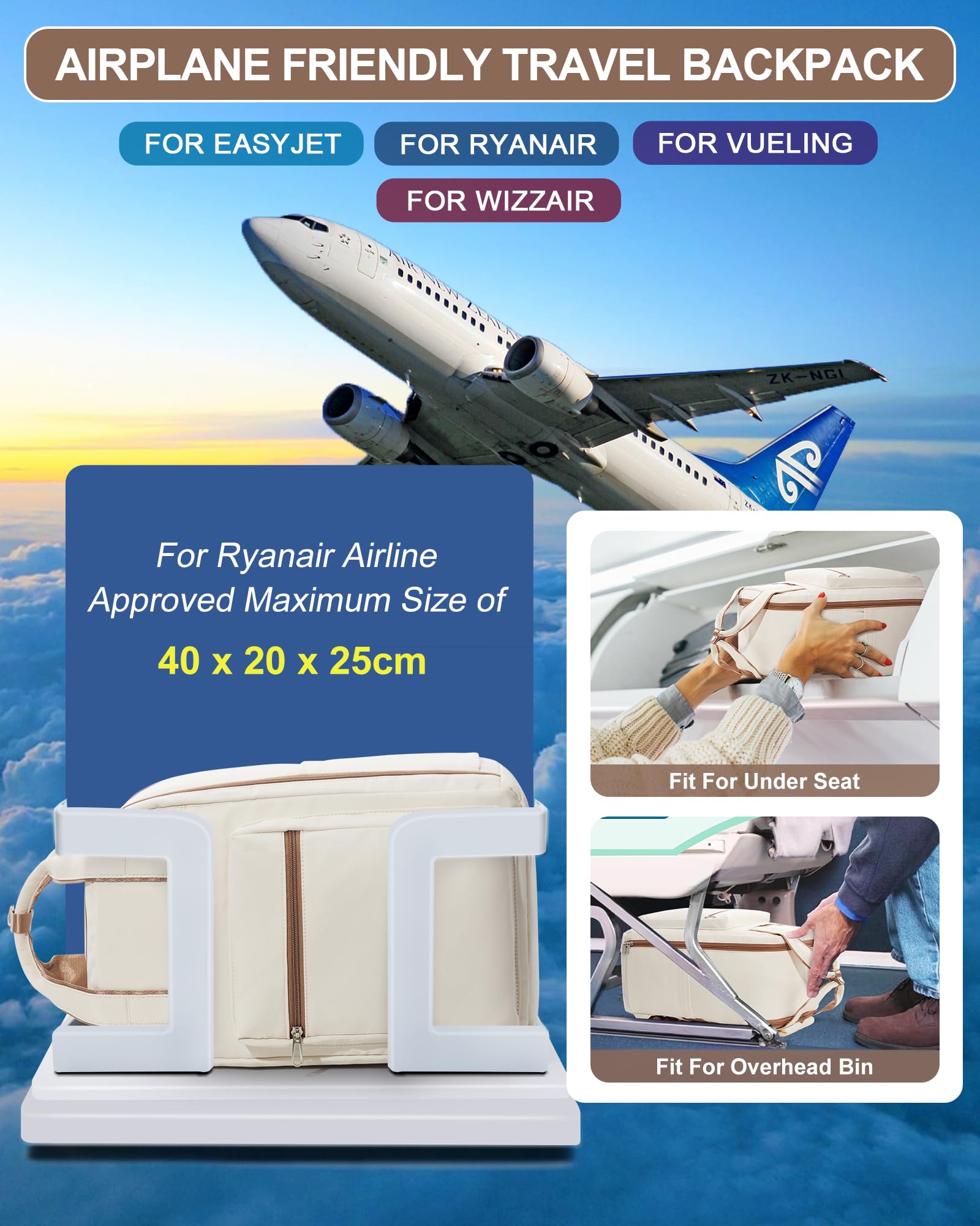SZLX Zaino Ryanair 40x30x20 Sottovuoto con Pompa Zaino Ryanair 40x20x25 Donna Zaino da Viaggio Wizzair Bagaglio a Mano Uomo per Laptop da 14 Pollici Borse da Cabina 45x36x20 Easyjet con Porta Scarpe