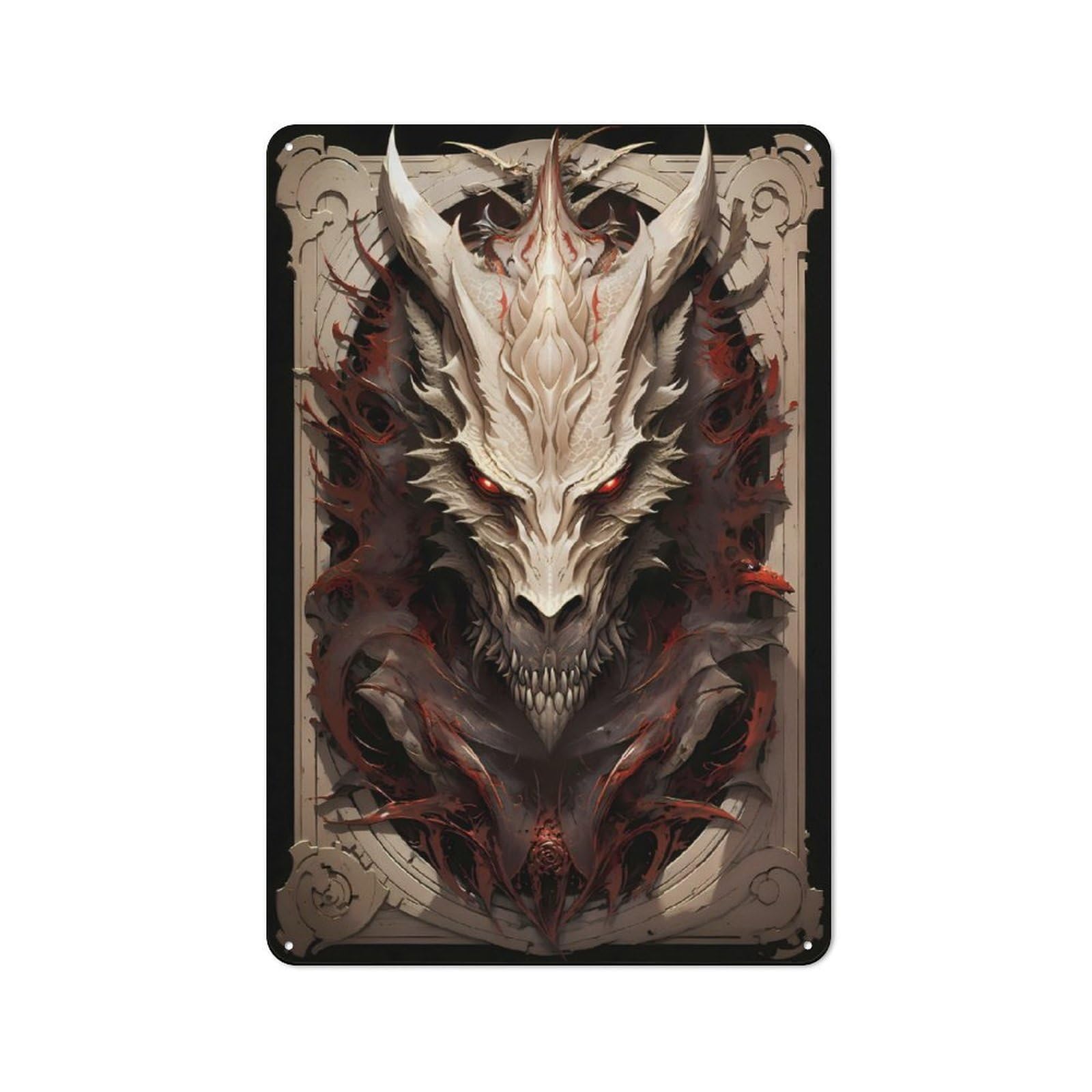 Junmoney Style-24 Industrial Metal Sign With Elder Dragon Design 30X20cm, Clean Industrial Urban Room Decor For Flat, Bar, Studio Or Gallery Wall
