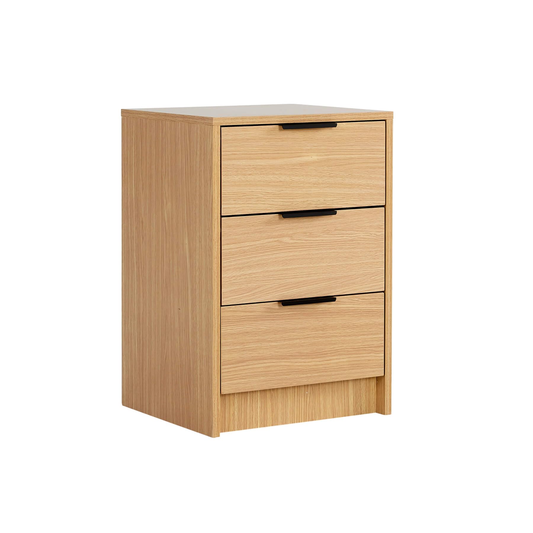 Home Source Bedside Cabinet Nightstand, 3 Drawers, Oak Effect