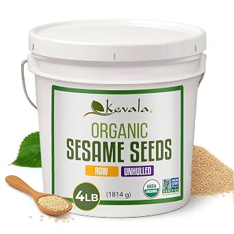 Kevala Raw Sesame Seeds Unhulled Seeds for Cooking and Baking, Nutritious Snack for Clean Food Lovers, Topping for Pretzels and Bagels, Restaurant Staple, Conveniently Packed in a Bucket, 4 lb