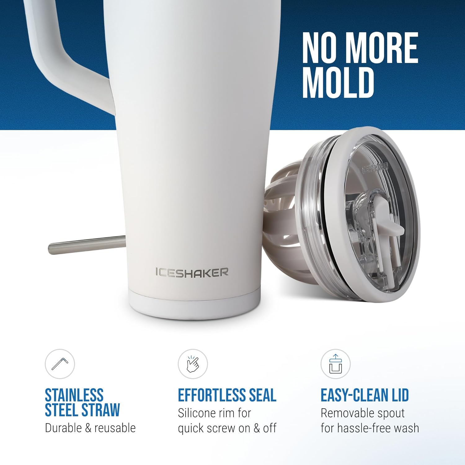 Ice Shaker 40 oz Tumbler with Handle and Straw | 40oz Sandy Beach | Cold for 30+ Hours | 2-in-1 Tumbler Shaker Bottle | Odor-Free 40 ounce Bottle for Water, Protein Shakes, Smoothies, Cocktails - Image 2