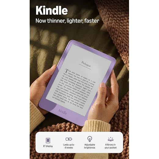 Amazon Kindle 16GB (newest model), Now thinner, lighter, and faster, 6" display, Without Lockscreen Ads, Ube
