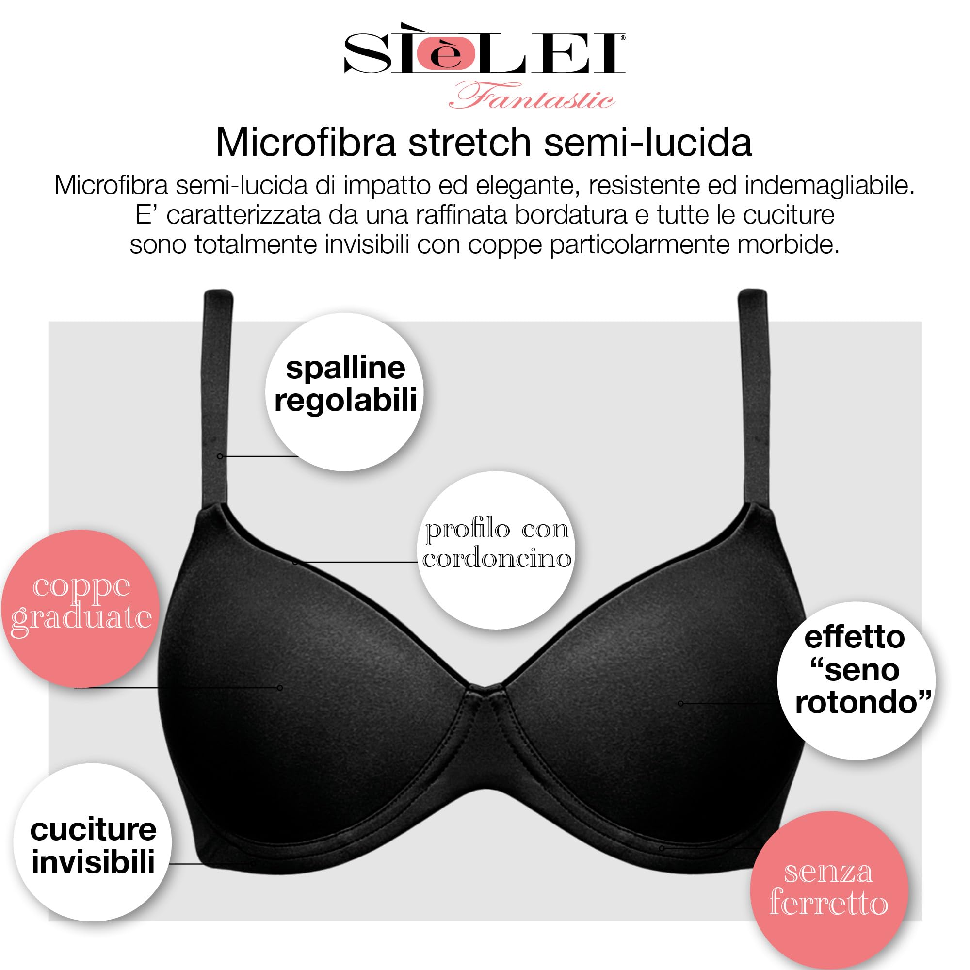 SÌèLEI, Reggiseno con Coppe Graduate, Realizzato in Morbida Microfibra, con Finiture Invisibili e Senza Ferretto, Designed in Italy
