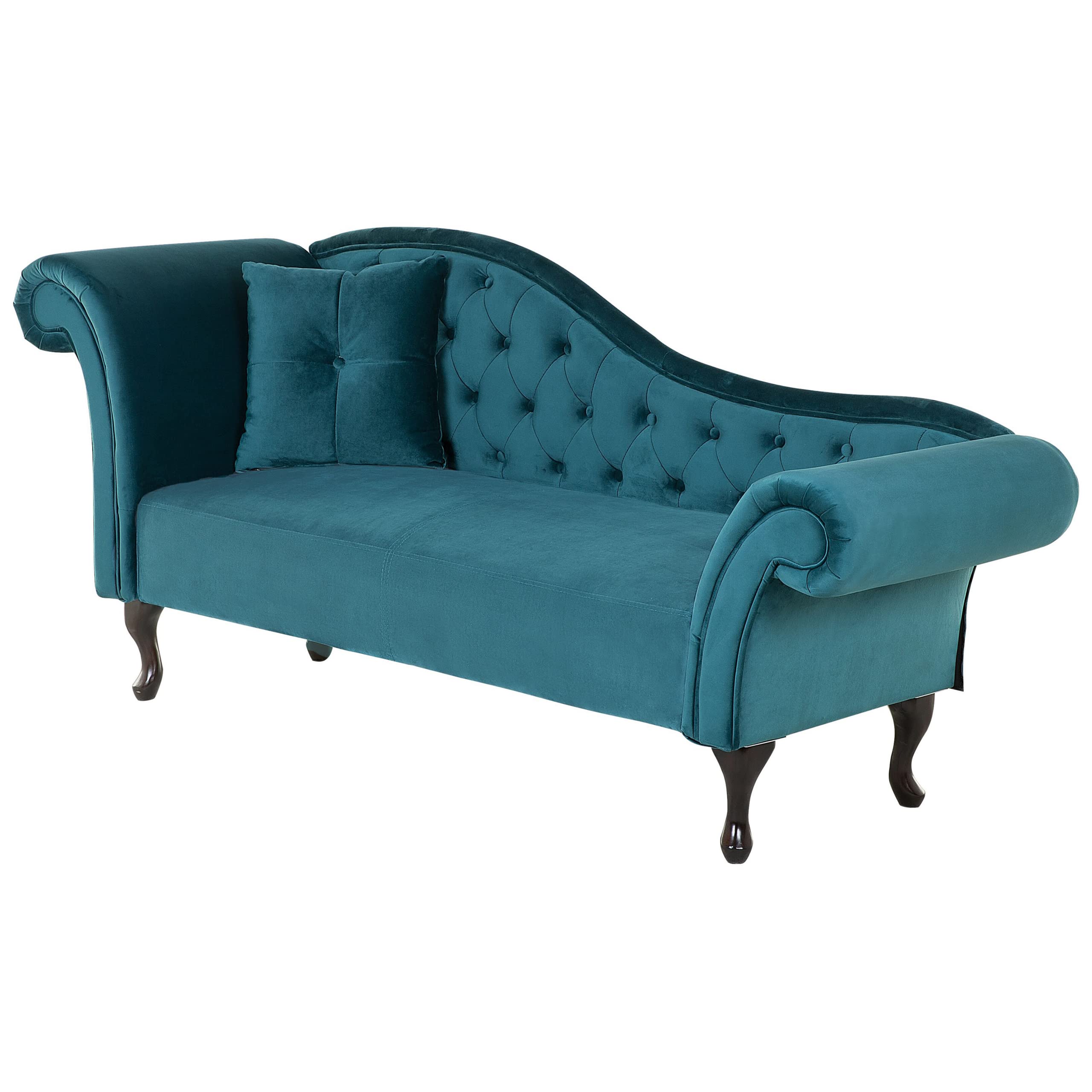 Beliani Chaiselongue Samt blau grün Links gesteppt mit Kissen Chesterfield-Stil Lattes