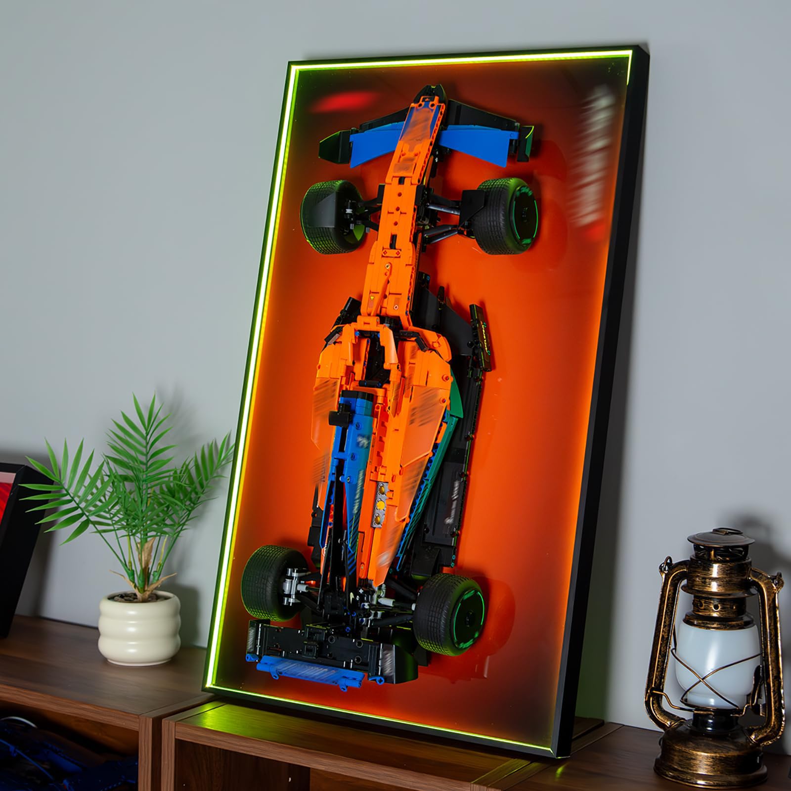 NOVDA RGB LED Display Wall Board Compatible with Lego Technic F1 42141 with 22 Colours, 75 x 45 cm, 20 Modes & 8 Brightness Levels, Dynamic Colour Gradients Wall Mount for Model Car Display, Frame