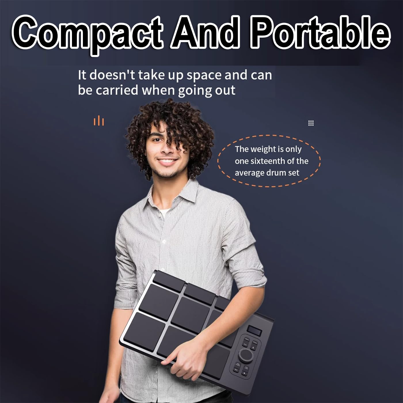Campione di percussioni con display LCD, Drum Pad MIDI portatile, 9 pad sensibili alla velocità, strumento elettronico ricaricabile USB per bambini