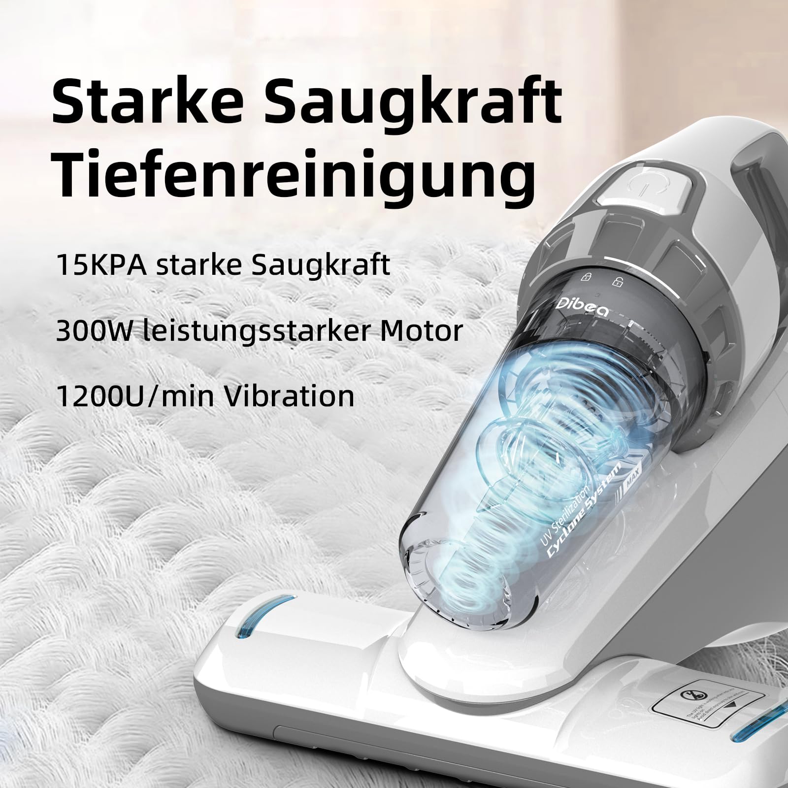 Dibea 15Kpa Milbensauger mit UV-C-Licht 300W Handstaubsauger Matratzen entfernt 99,99% Allergiker Bakterien Allergene Bettwanzen