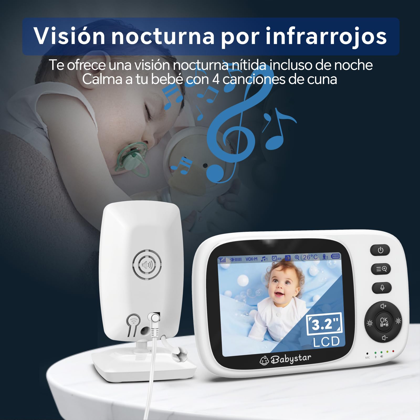 Babystar Camara Vigilancia Bebe Vigilabebes con Camara, 3.2" HD
