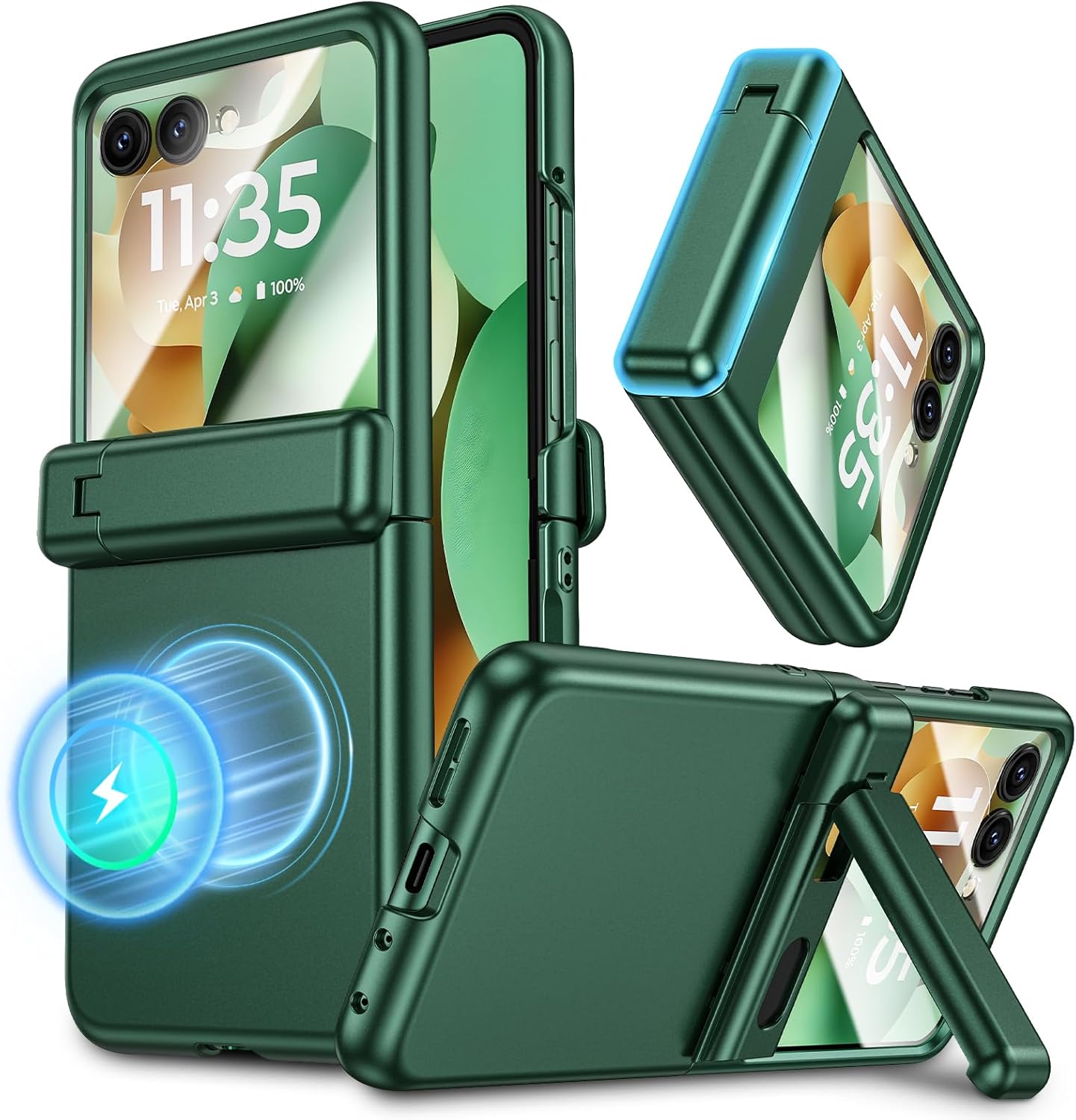 Maxdara for Motorola Razr 2025/2024 Magnetic Case with Built-in Screen Protector, for Moto Razr 2025/2024 Kickstand Case [Compatible with MagSafe], Support Wireless Charging, Green