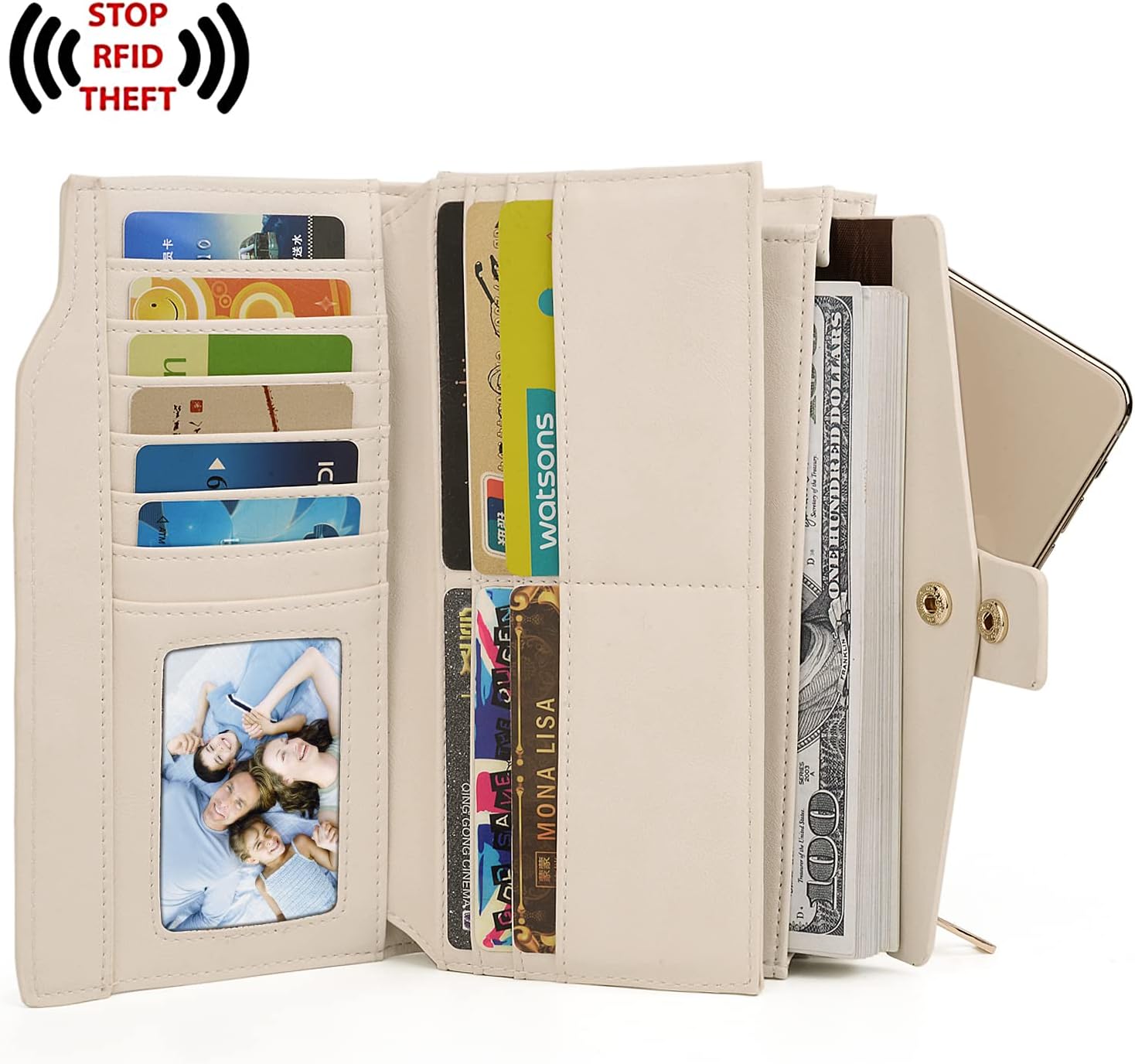 UTO Wallet Women Vegan Leather Wristlet Snap Long Purse Credit Card Holder Elegant Clutch - Image 2