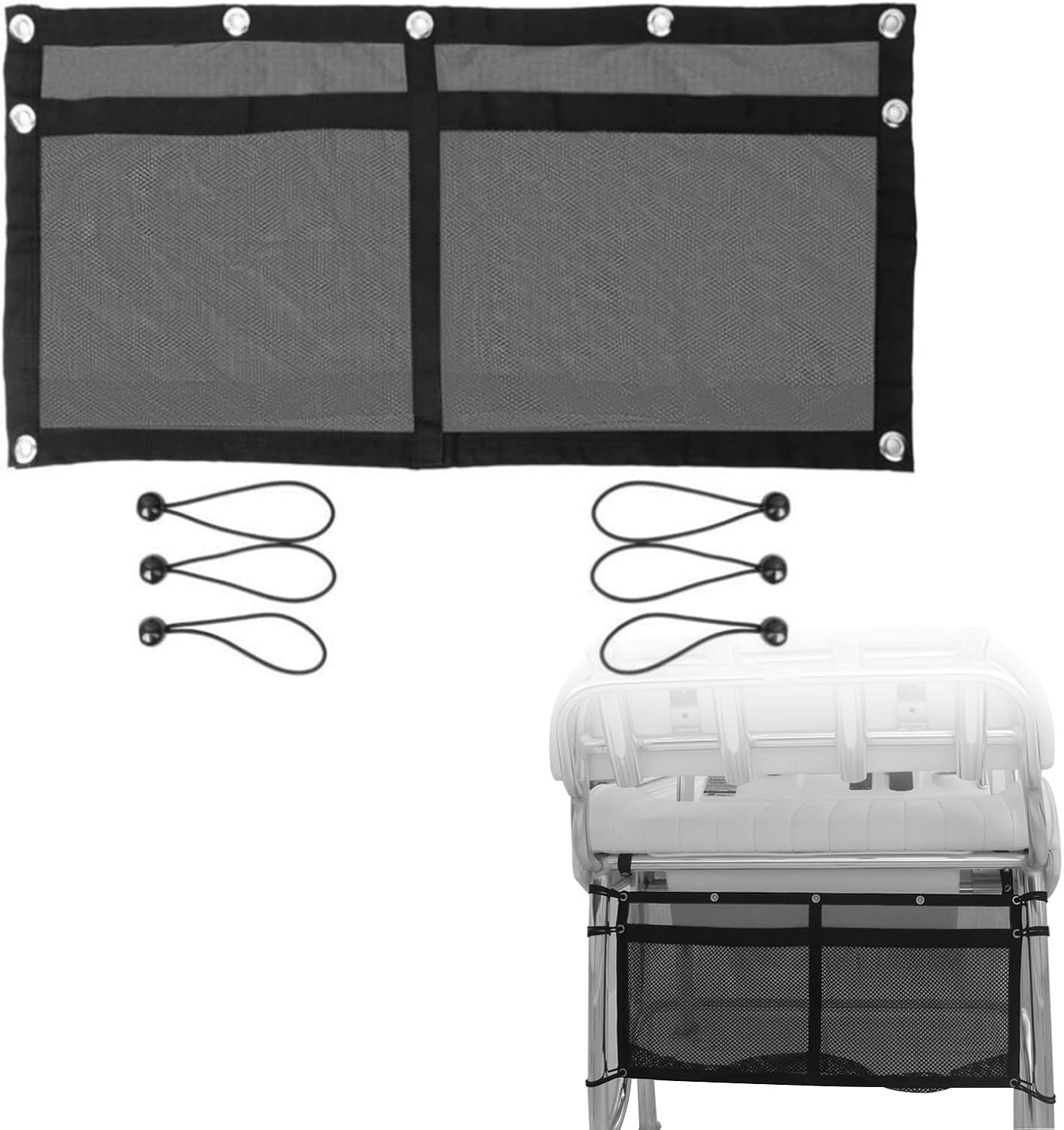 32 Inch Boat Storage Bag Car Storage Mesh Bag Hanging Mesh Organizing Bags Boats and Car Organizing Accessories with 6 pcs Elastic Ring