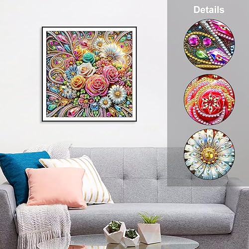 Miniatura 3 de FHBUBPUP Kits de Pintura de Arte de Diamantes de Flores para Adultos, Arte de Diamantes de Forma Especial 5D para Principiantes, Arte de Gemas