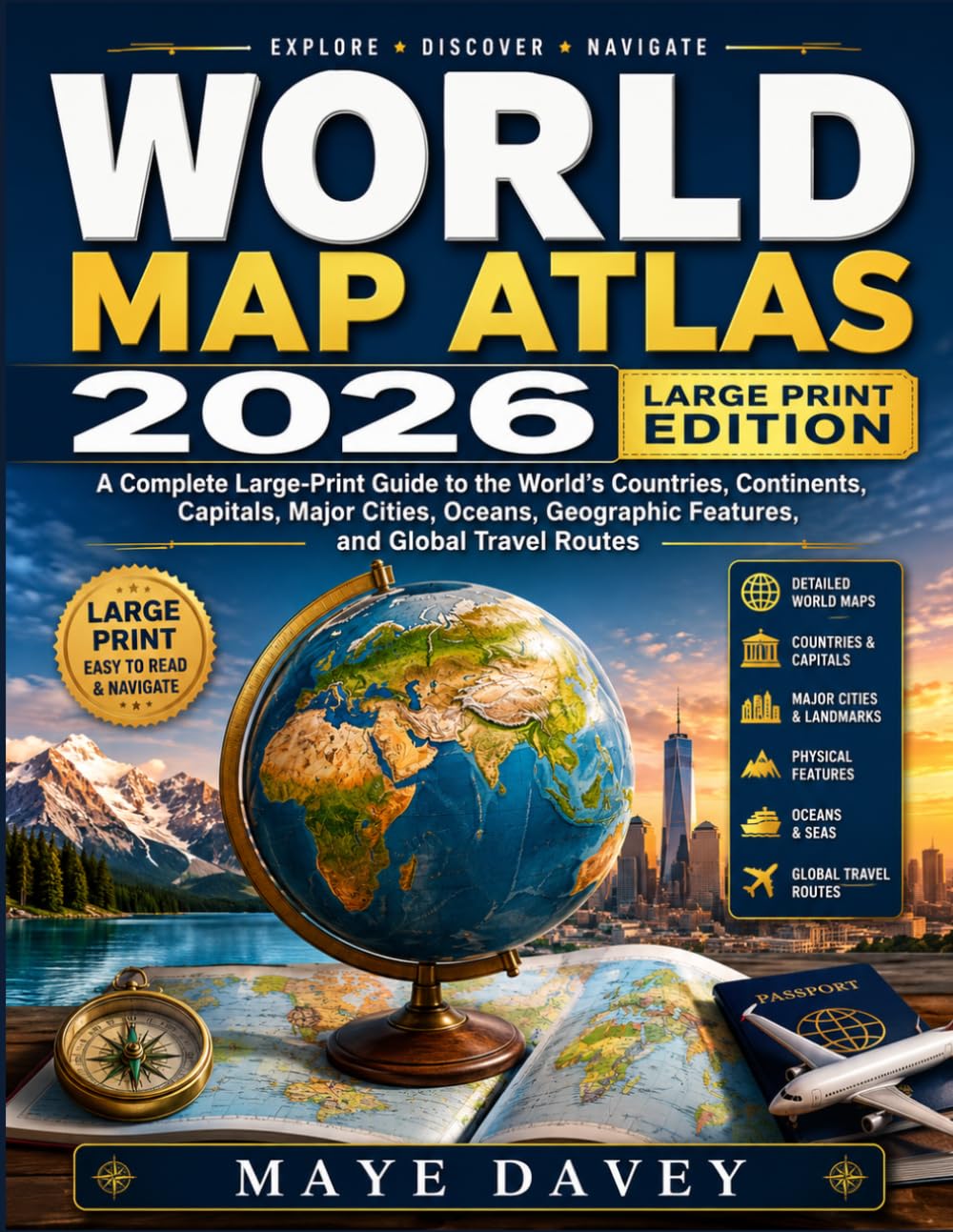 WORLD MAP ATLAS 2026- LARGE PRINT EDITION: A Complete Large-Print Guide to the World’s Countries, Continents, Capitals, Major Cities, Oceans, Geographic Features, and Global Travel Routes