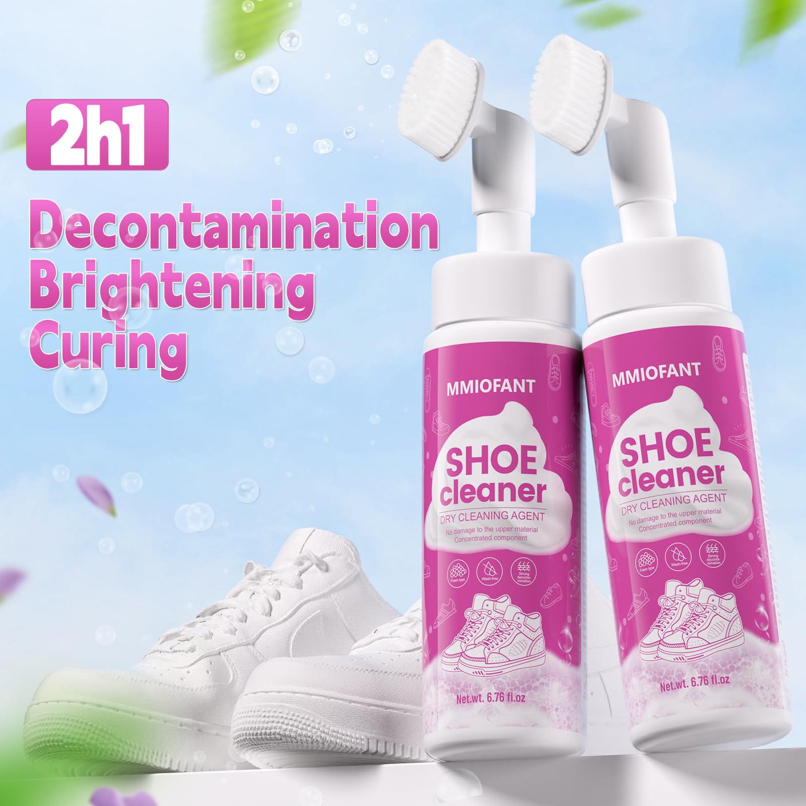 Kit de limpieza de zapatos rosa, espuma limpiadora de zapatos blanca, removedor de manchas sin agua para tenis, tenis, golf, gamuza, suela de lona