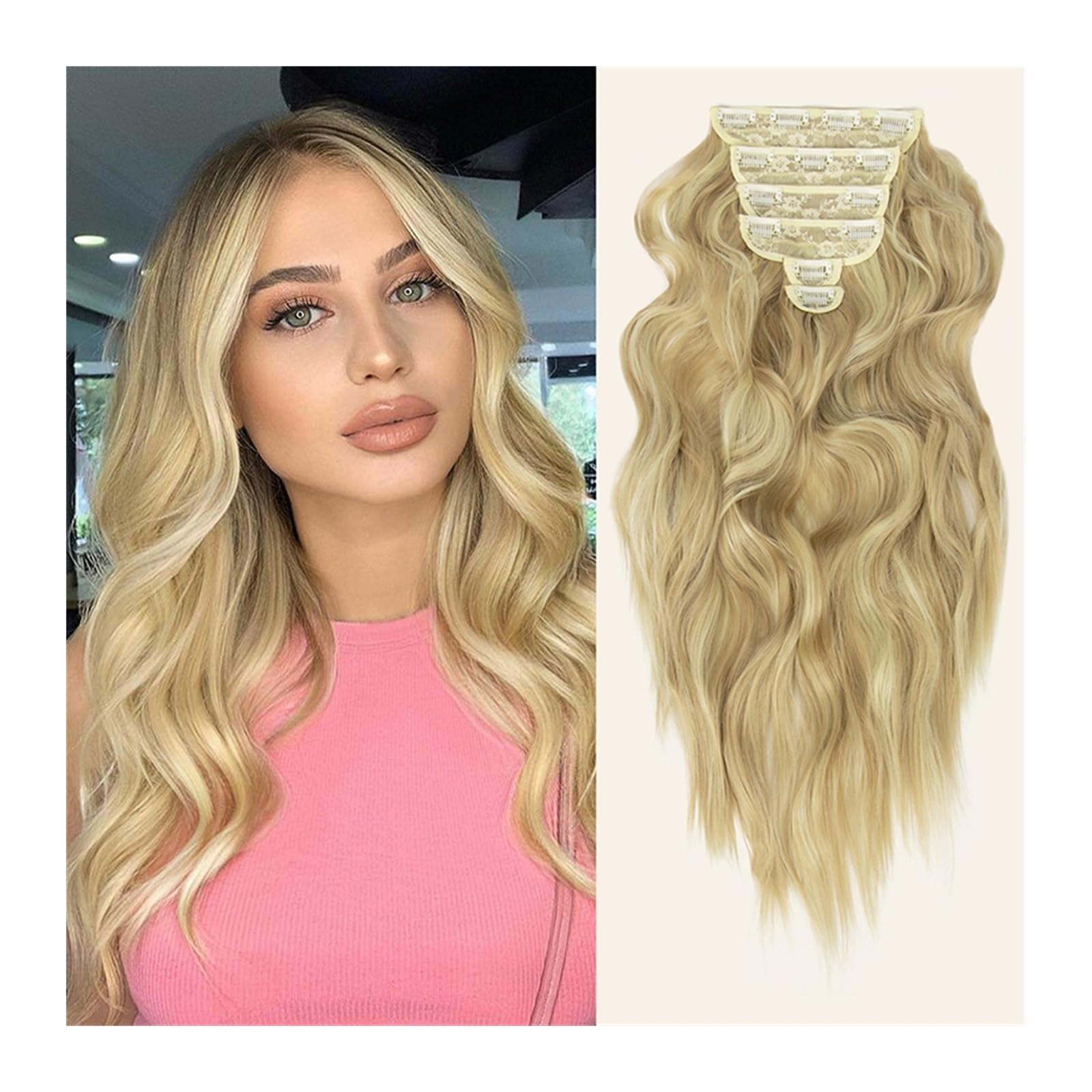 Extension Capelli 6 Pz/set Estensioni Dei Capelli Sintetici 22 Pollici Clip Di Biondi In Lunghe Ondulate Posticci Spessi A Testa Piena for Le Donne Invisibili