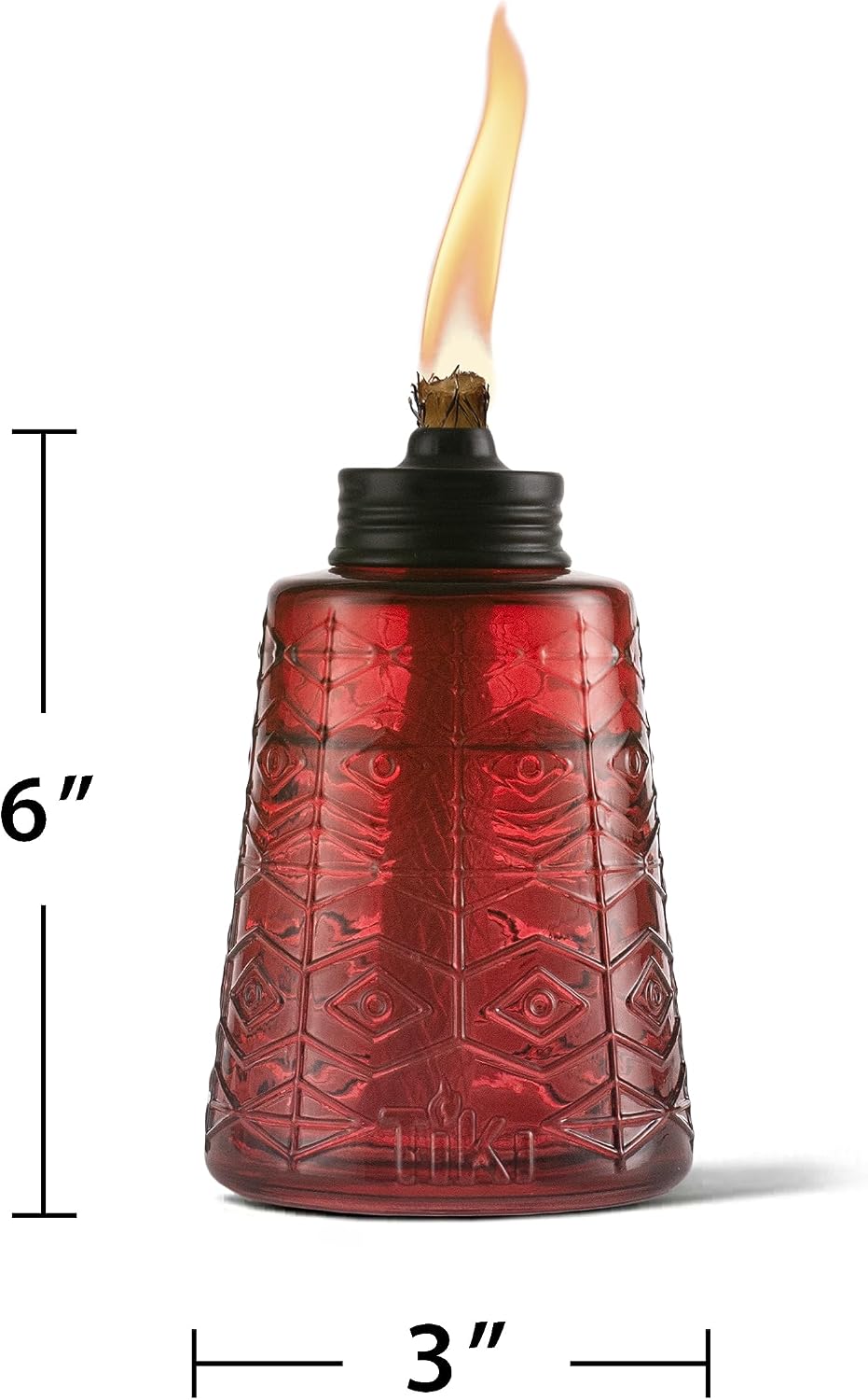 TIKI Molded Glass Decorative Tabletop Torches (Set of 3) – Red, White & Blue Outdoor Lighting for Lawn, Patio & Garden | Weather-Resistant | Includes Long-Lasting Wick & Snuffer