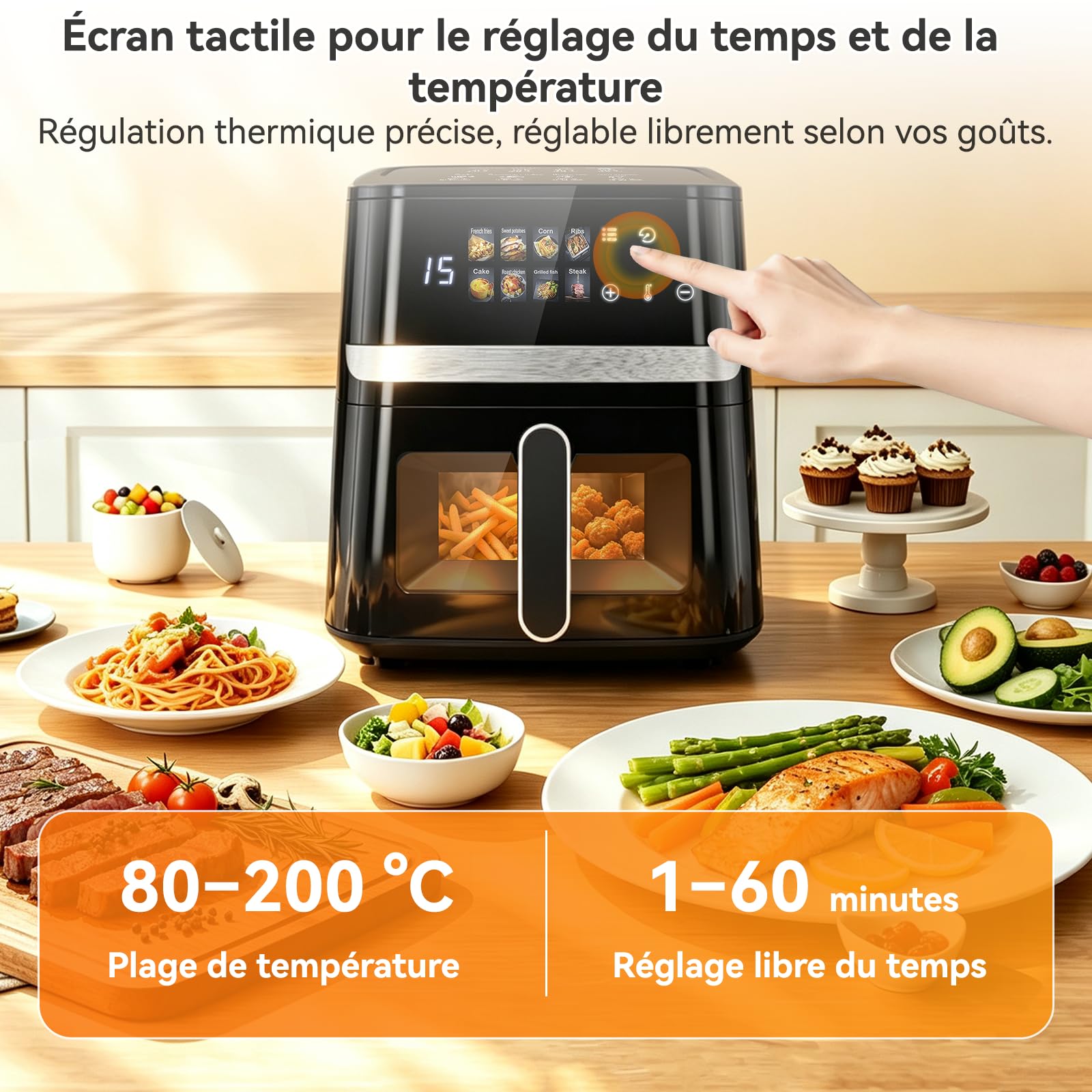 YU YUSING Friteuse sans Huile Air Fryer 8Programmes 6,5L 1350W avec Fenêtre