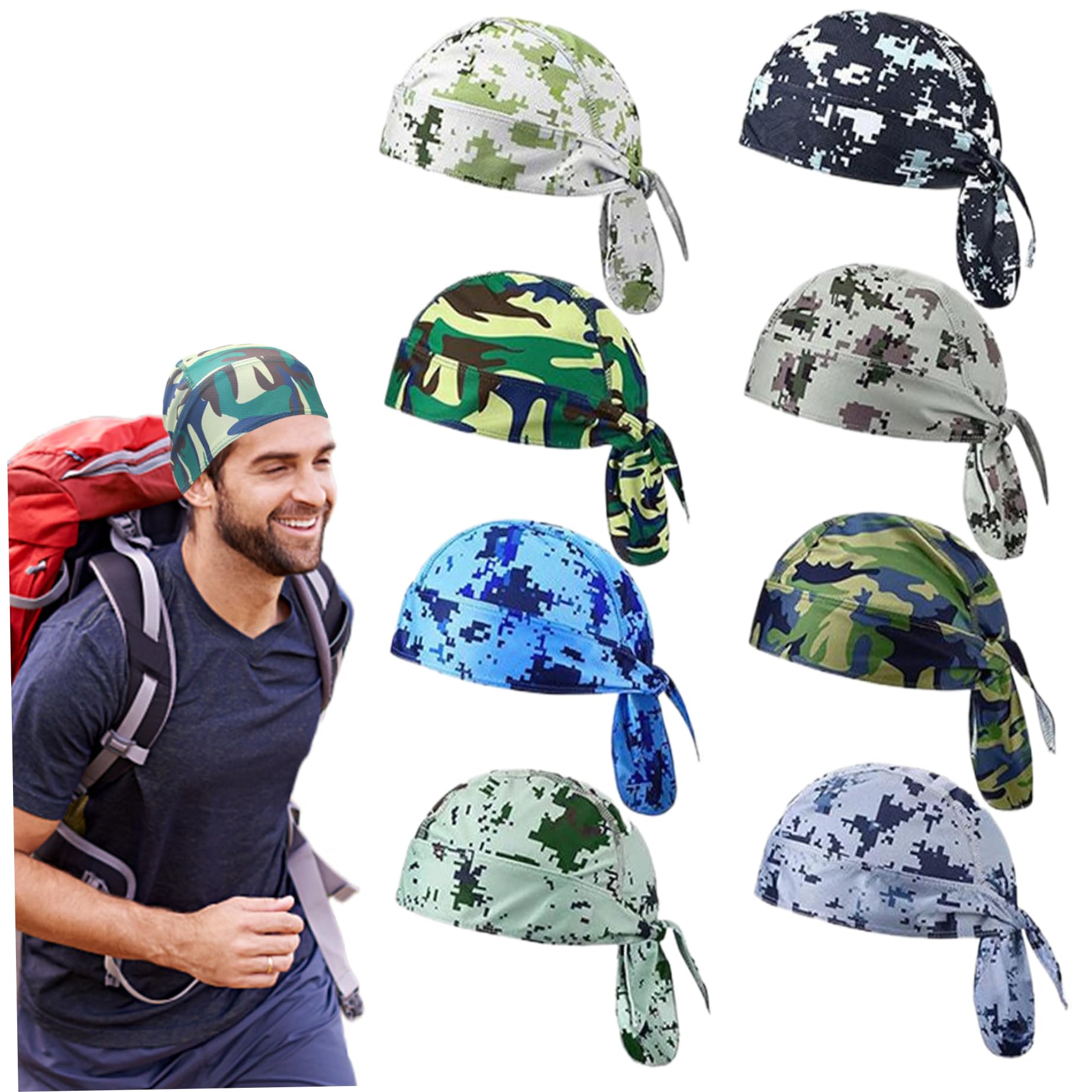 Gcroet 8 Pcs Cycling Cap Sun Protection Cooling Skull Cap Breathable Sweat Wicking Doo Rags Quick Drying Durags
