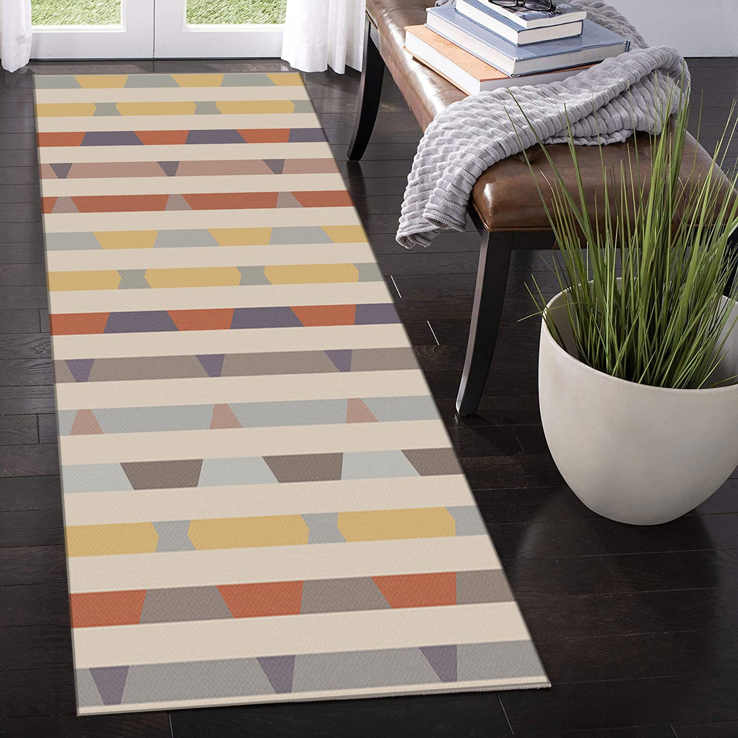 Läufer Teppich Flur Küche rutschfest Waschbar Modern Geometrisch Streifen Design Geeignet für Wohnzimmer und Eingangsbereich