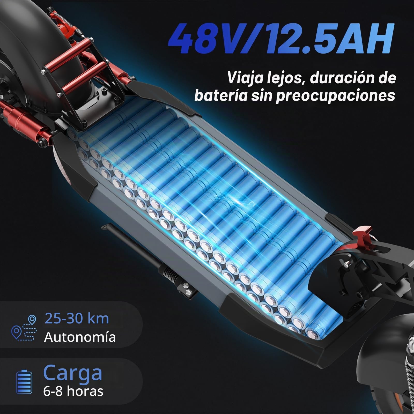 Patinete Eléctrico 500W, Batería 48V/12.5Ah, Autonomía 25-30KM, Velocidad Máx 25KM/H, Freno de Disco Doble Delantero y Trasero, Neumáticos de Aire 10", Plegable de Aluminio, Carga Máx 120KG, para Desp